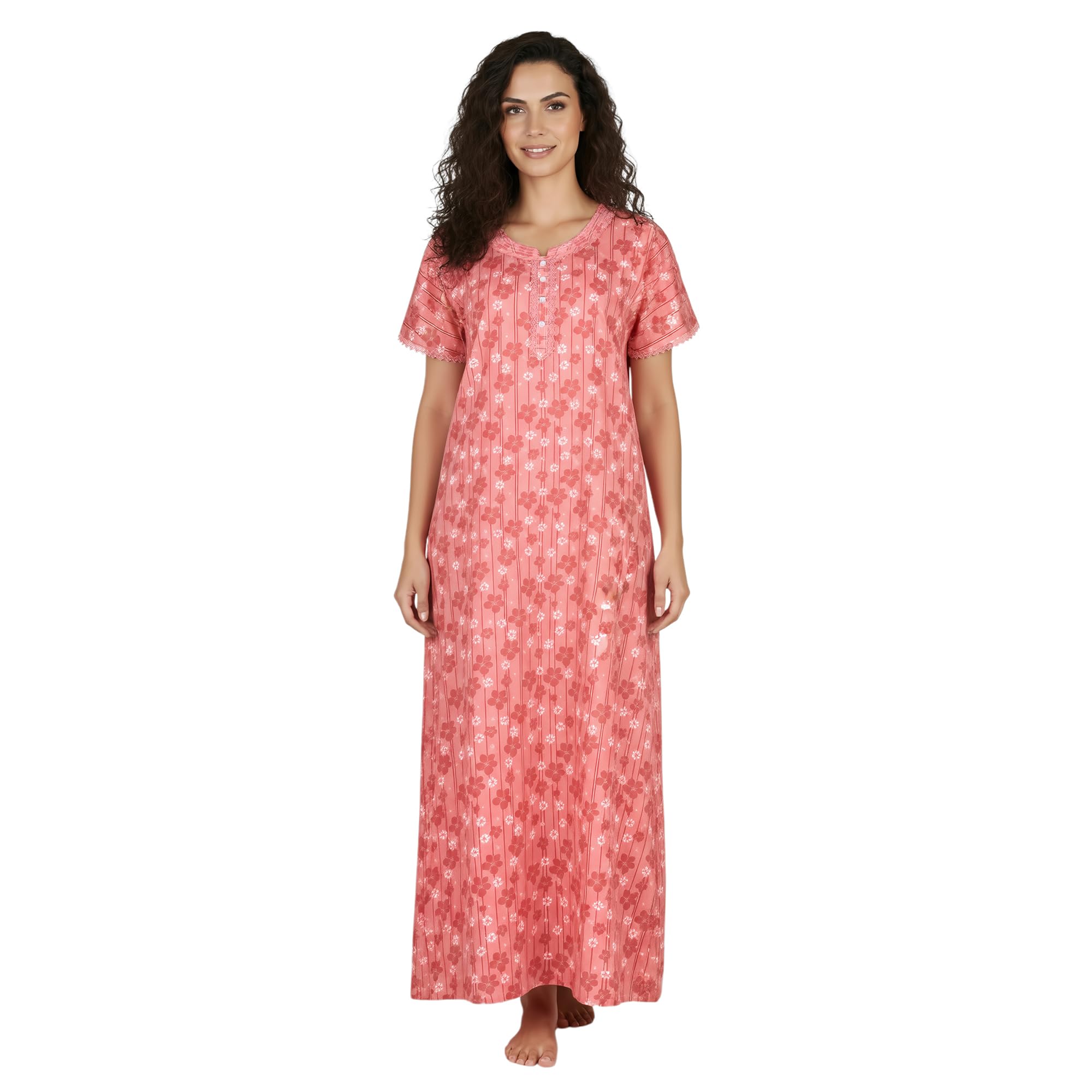 Women's Printed Poly-Viscose Nighty Pink Round NeckHalf Sleeves JSS 12069-image-35