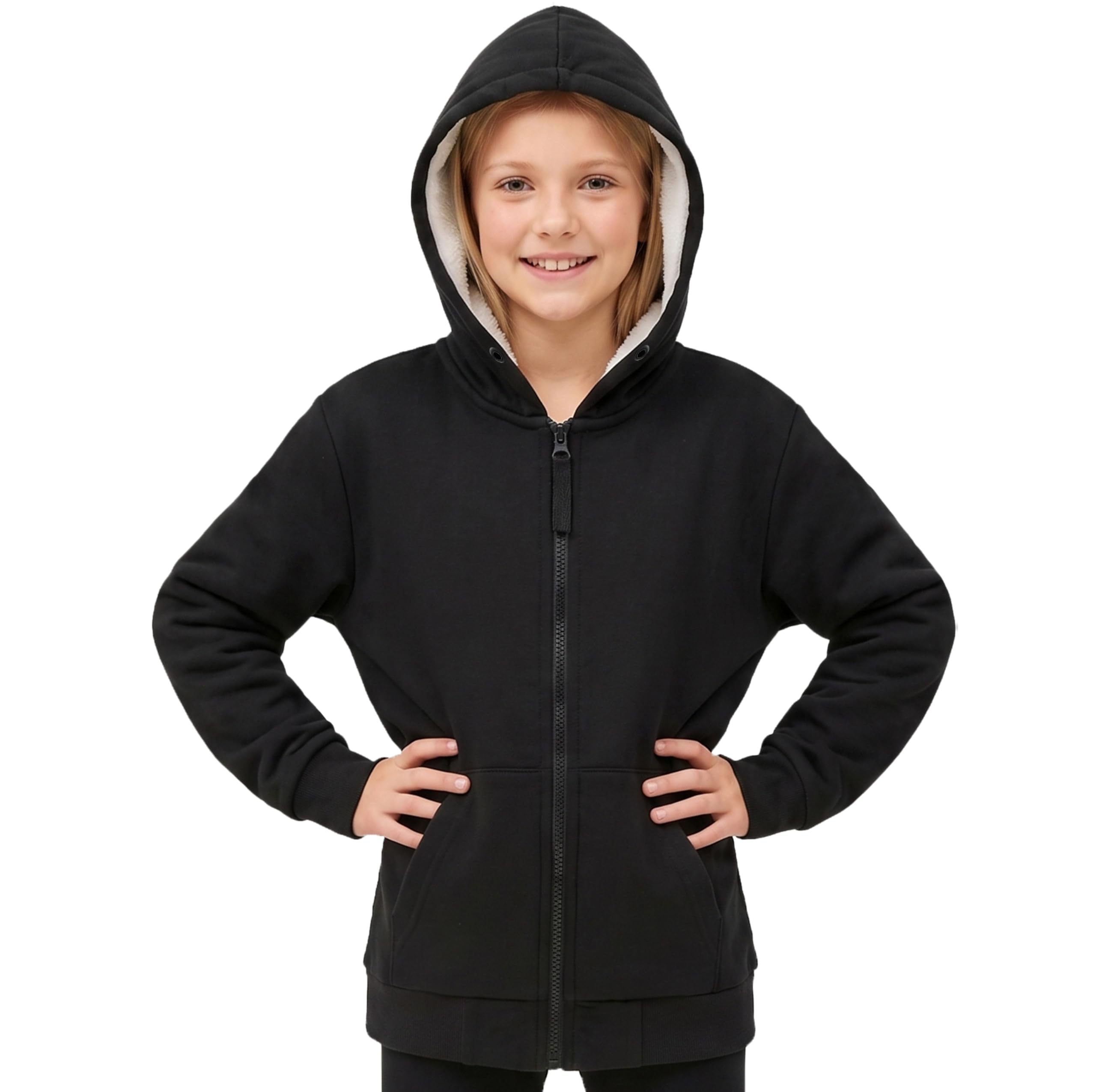 CityComfort Fleece Lined Hoodie for Kids Teenagers - Zip Hoodie 5-15 Years Warm Cosy Outerwear Full Zip Loungewear - Gifts for Kids (Black, 5-6 Years)