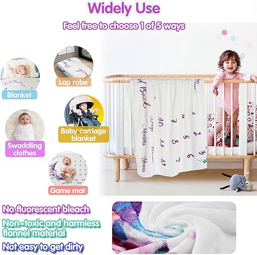 Miniatura 6 de Manta mensual de hitos para bebé, 51 x 40 pulgadas, manta de regalo para baby shower, manta de felpa suave para niños y niñas, mantas unisex para