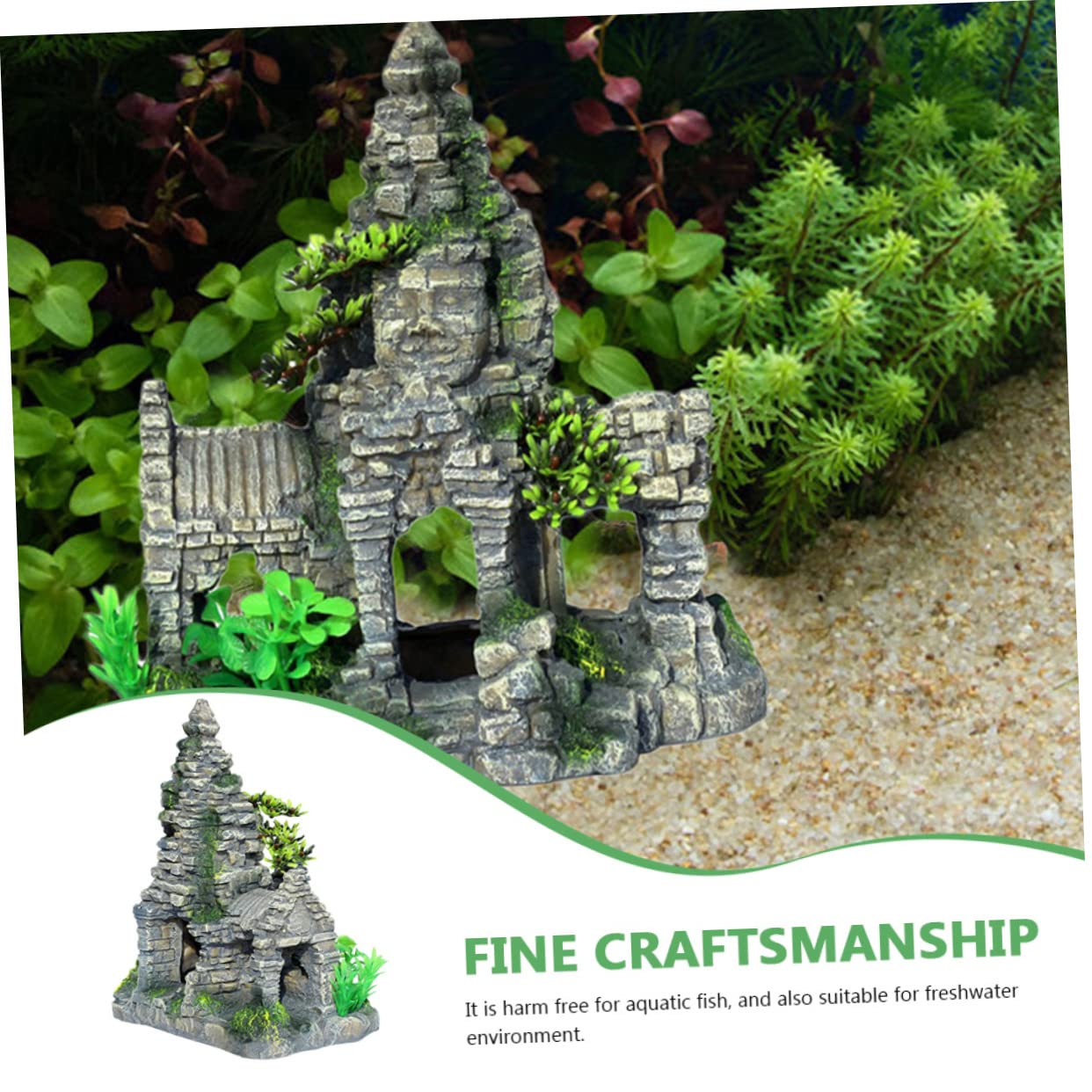 Kisangel Vier Buddha-Statue Aquarium Aquarium Landschaft Fisch Zucht Nest Harz Material Robuste Konstruktion