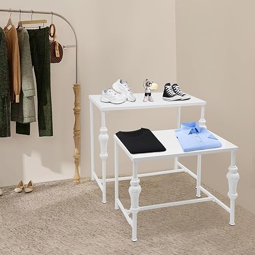 Miniatura 5 de Industrial Retail Display Tables, Set of 2 Standing Clothing Shoes Display Rack Adjustable Feet Boutique Display Table for Retail Store, Hotel,