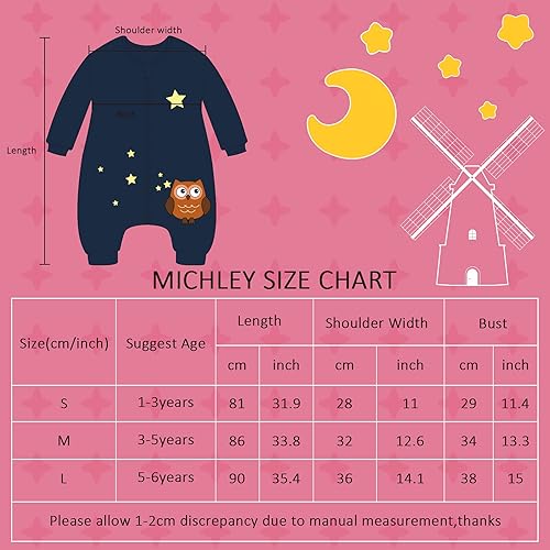 Miniatura 3 de MICHLEY Saco de dormir para bebé, manga larga con pies, manta de invierno para niños y niñas, búho, 5-6 años