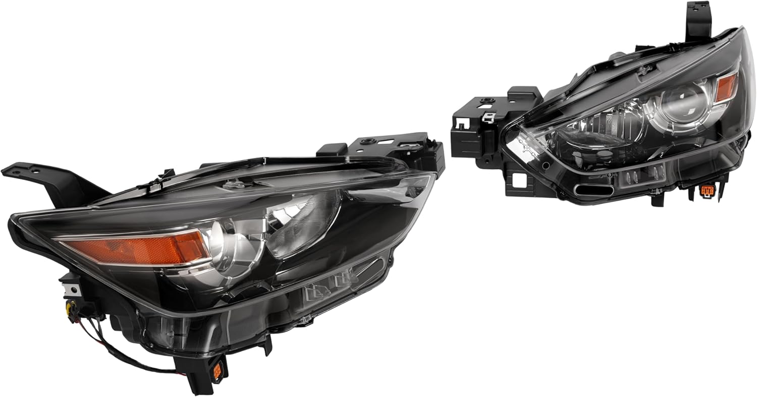 HECASA Front Pair Halogen Headlight Compatible with 2016-2022 Mazda CX-3 Replacement for MA2518173 MA2519173 Headlamp Front Light Lamp Clear Lens Black Housing - Driver&Passenger Side