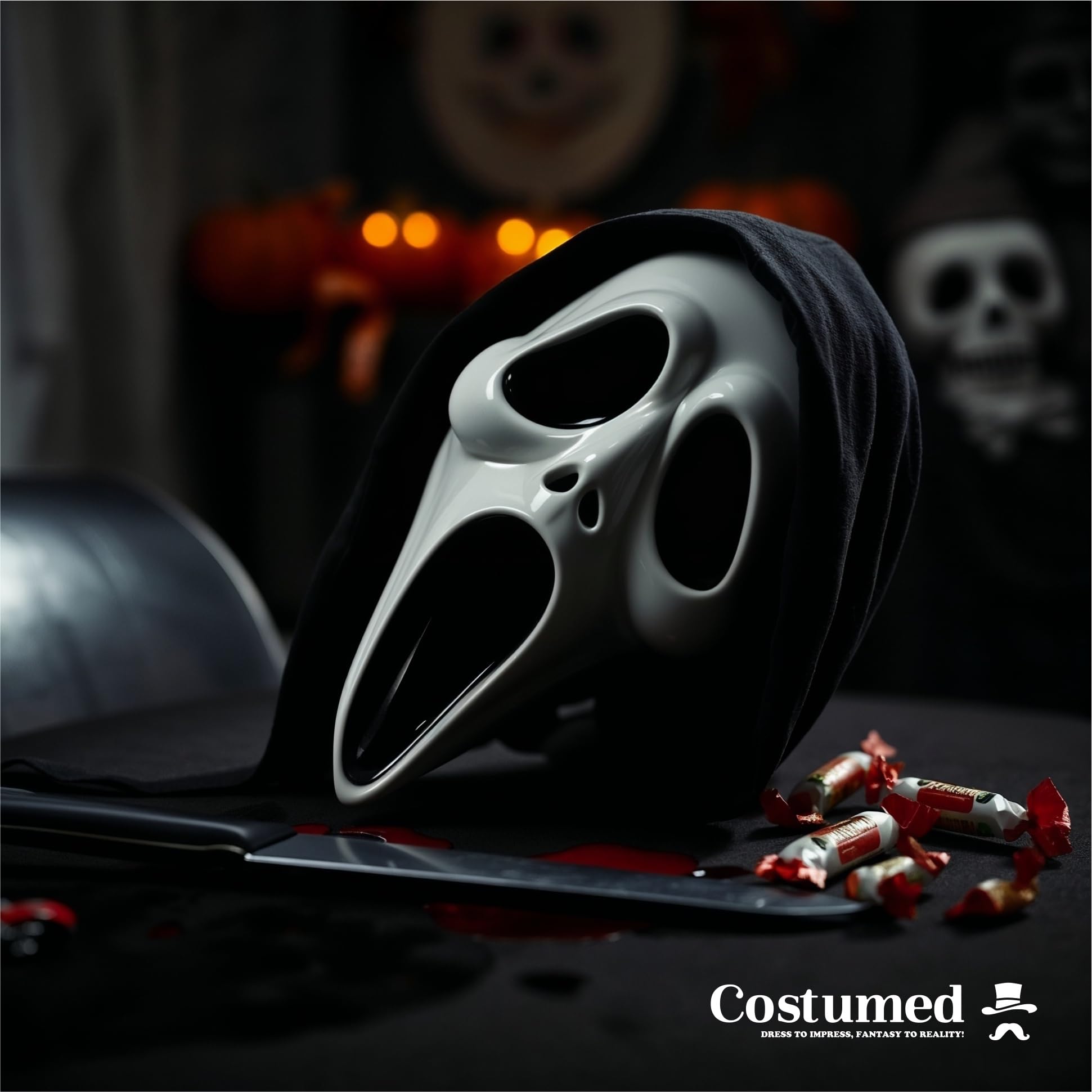 Costumed Krzyk Halloweenowa maska horroru - dla mężczyzn i kobiet jako kostium na Halloween - maska kostiumowa Ghostface Fancy Dress Ghost Mask