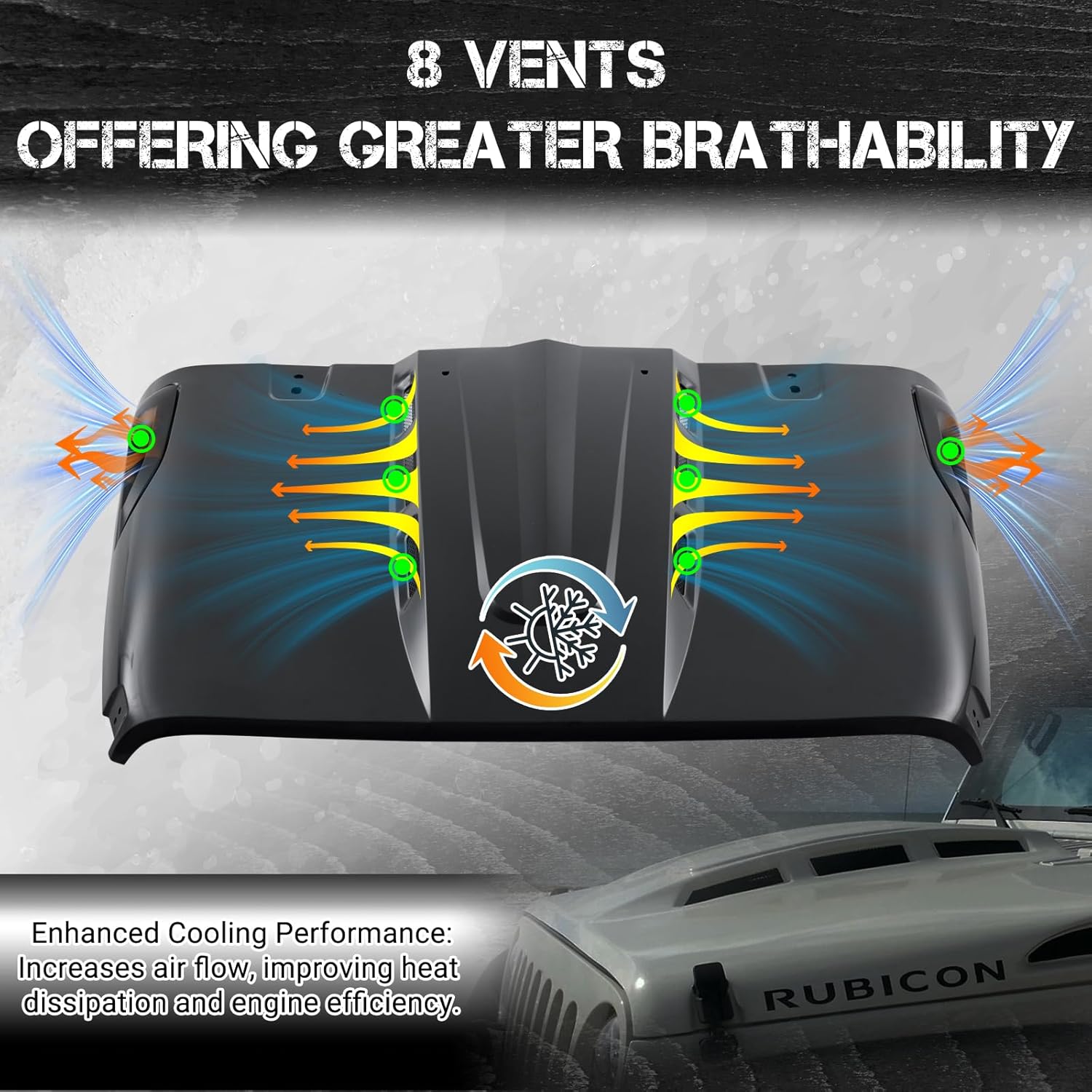 CALLIERT The Avenger Style Steel Replacement Hood with Functional Air Vents fits for 2007-2018 Jeep Wrangler JK Under-hood, Unpainted