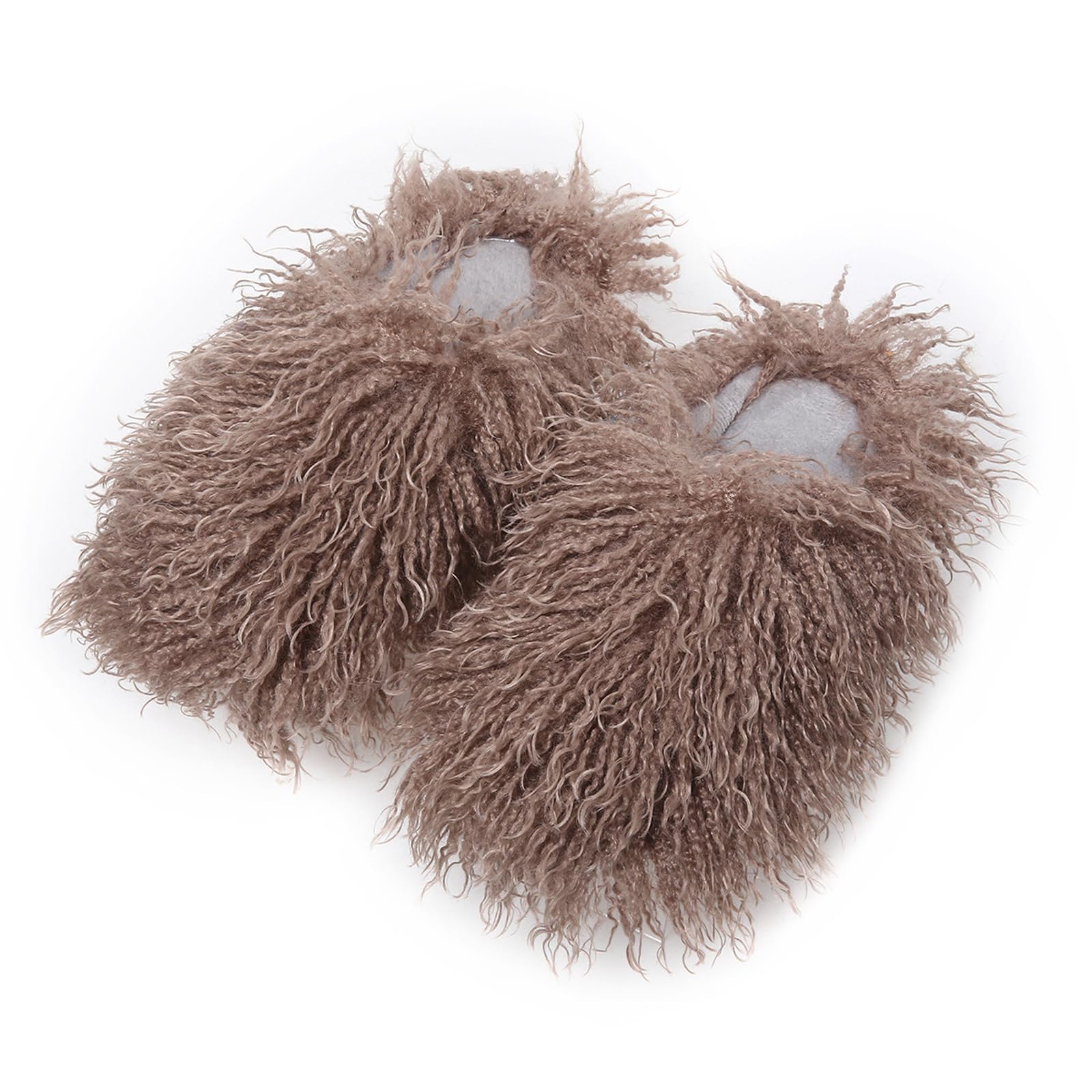 Unisex Fuzzy Faux Fur Slippers, Women's Fluffy Long Hair Sheep Faux Fur Slip on Slides, Girls Luxury Big Fluffy Outdoor Flat Slippers, Long Curly Hair Non-Slip Warm Home Slide Shoes