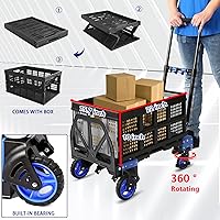 Vista 2 de Carro de mano plegable con cesta plegable, carritos de capacidad de 330 libras con ruedas 2 en 1 camión de plataforma, carrito de empuje con 4