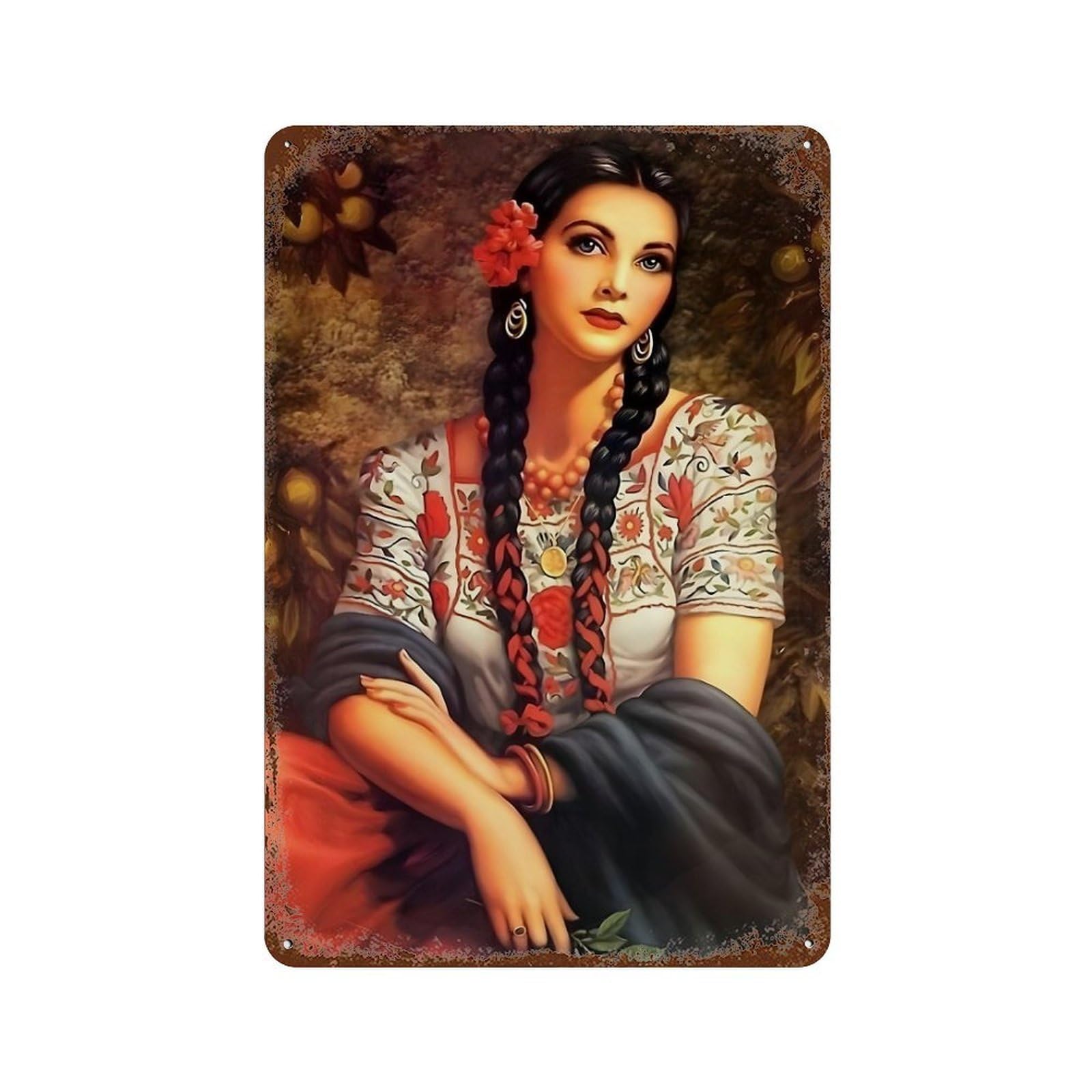 xiaoxiaoshen Mexican Women Art Wall Decor Art Metal Tin Poster Modern Home Decor Art Home Bar Shop Decorations Vintage Sign 30x20cm