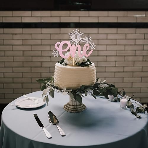 Miniatura 4 de 1 pieza de decoración de pastel de copo de nieve con purpurina temática de congelado de invierno para primer cumpleaños, copo de nieve, una