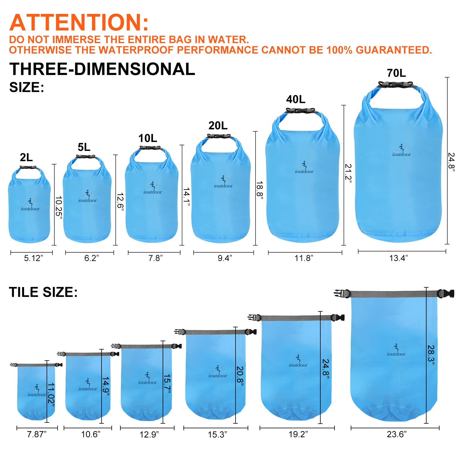 Image secondaire de Sac Étanche Imperméable Léger 2L 5L 10L 20L 40L 70L Gardez l'équipement propre et sec,Sac Sec Petit Grand pour Kayak,Plage,Rafti