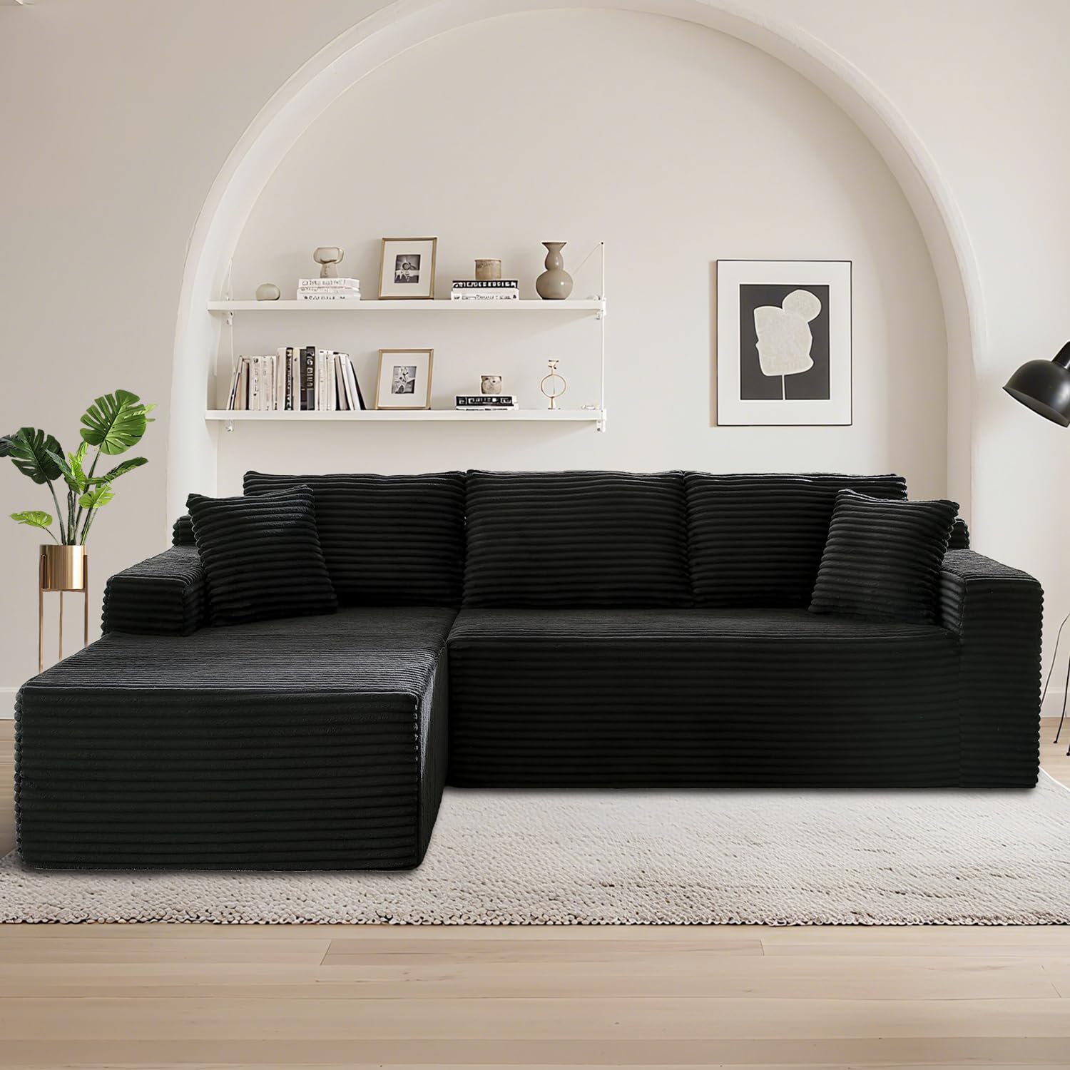 SNACLIP 103" Cloud Sectional Couch with L-Shape Chaise, Boneless Modular Deep Seat Sofa in a Box Comfy Fluffy Corduroy Couches for Living Room, No