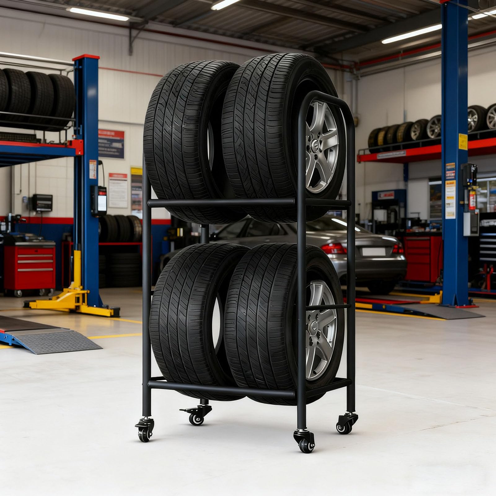 Heavy Du Ga Rolling Tires nd le Metal Tire Sto Rack & Display do felg samochodowych Worhop i przyczepy Wózek transportowy opon do warsztatów naprawczych