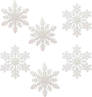 Large Snowflakes - Set of 6 White Glittered Snowflakes - Approximately 12" D -Two Assorted Designs Snowflake Decorations -...