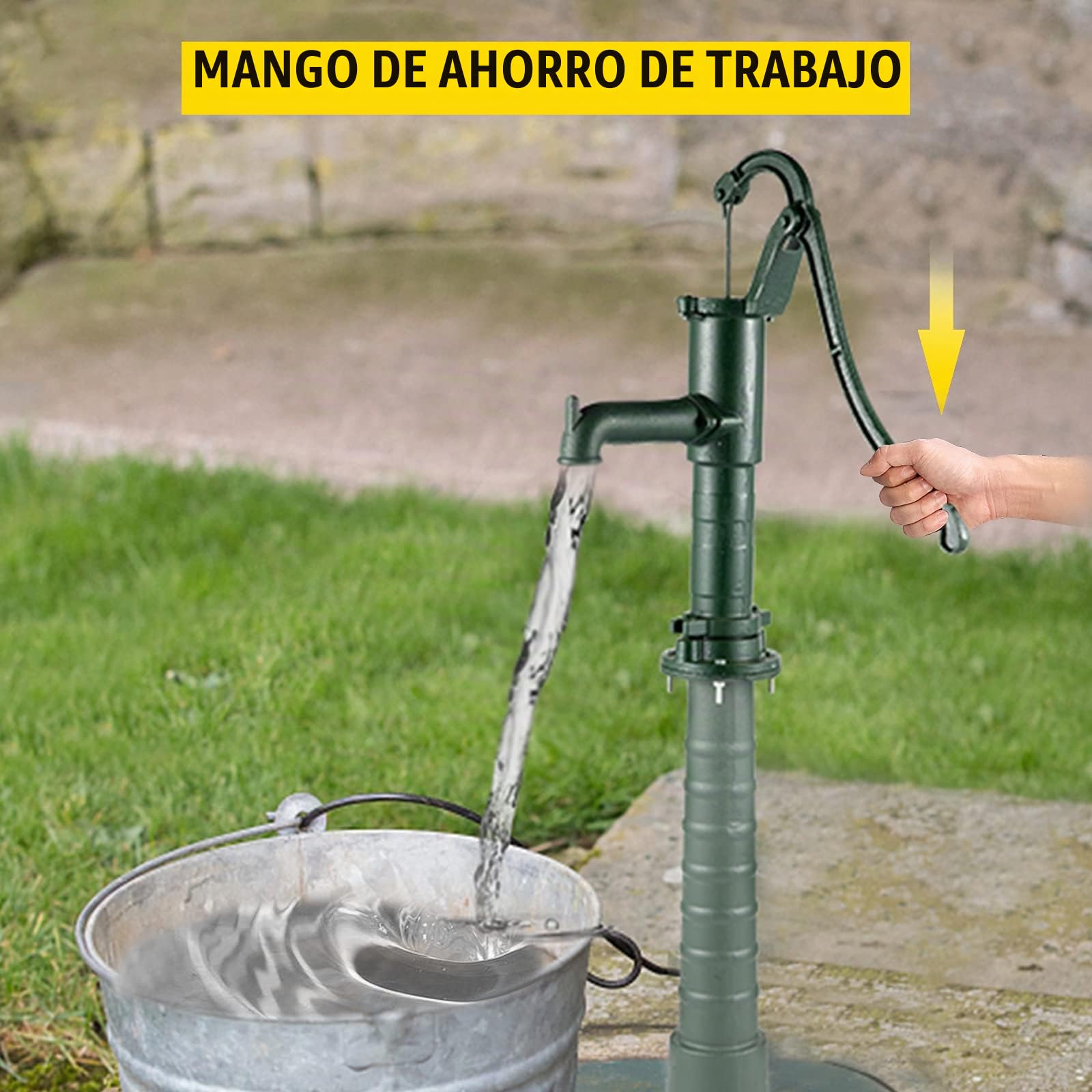VEVOR Soporte de Bomba Manual de Hierro Fundido 22,86 x 22,86 x 66 cm Soporte para Bomba de Agua de Mano 13,5 kg Estructura Estable Soporte de Bomba de Mano para Jardín con Pintura en Aerosol, Verde