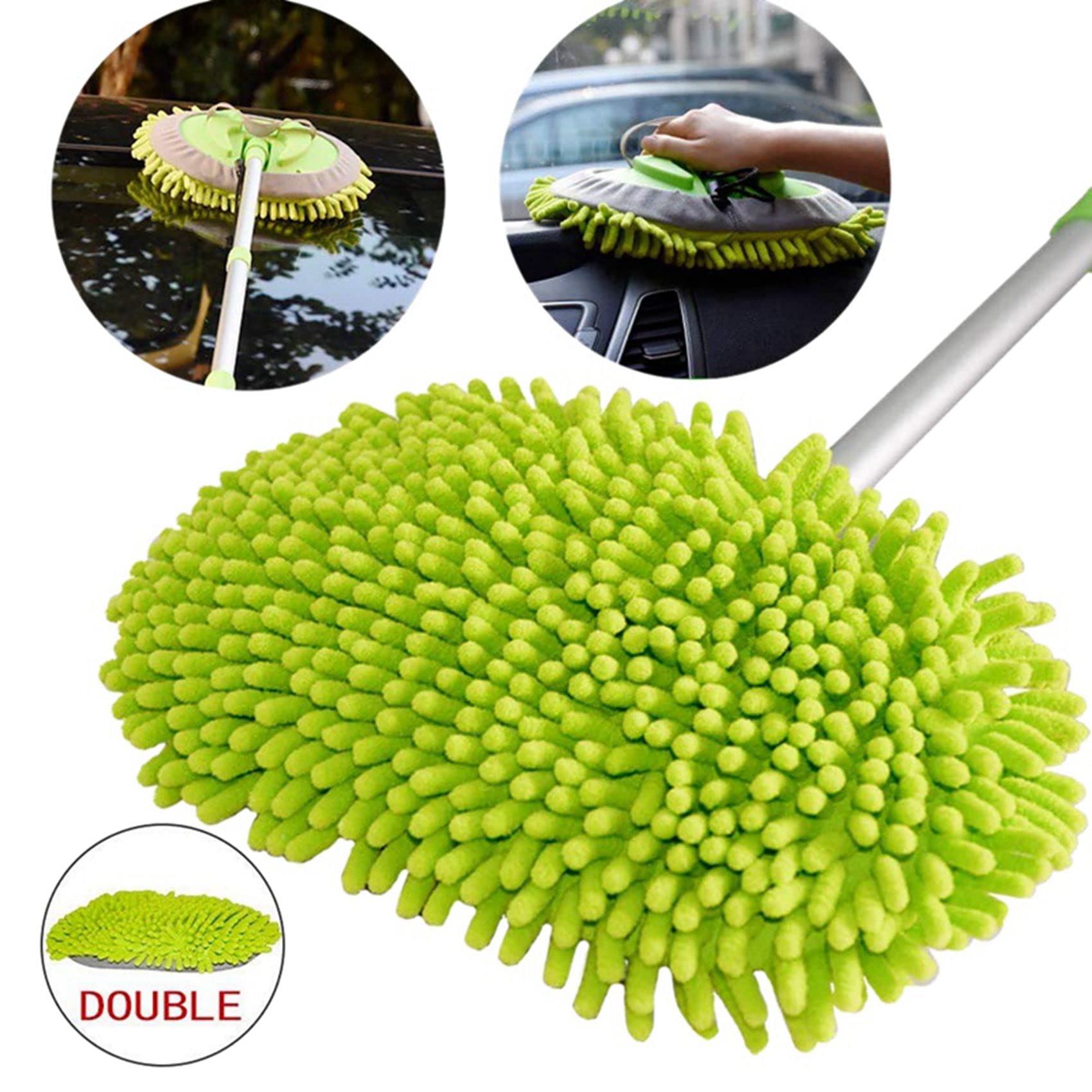 3X de Vadrouille de Lavage de Voiture 2 en 1 avec Manche Long, Prolongateur Brosse à Poussière de Lavage de Voiture en Microfibre Chenille 24-46 Pouces, Outil Rayures