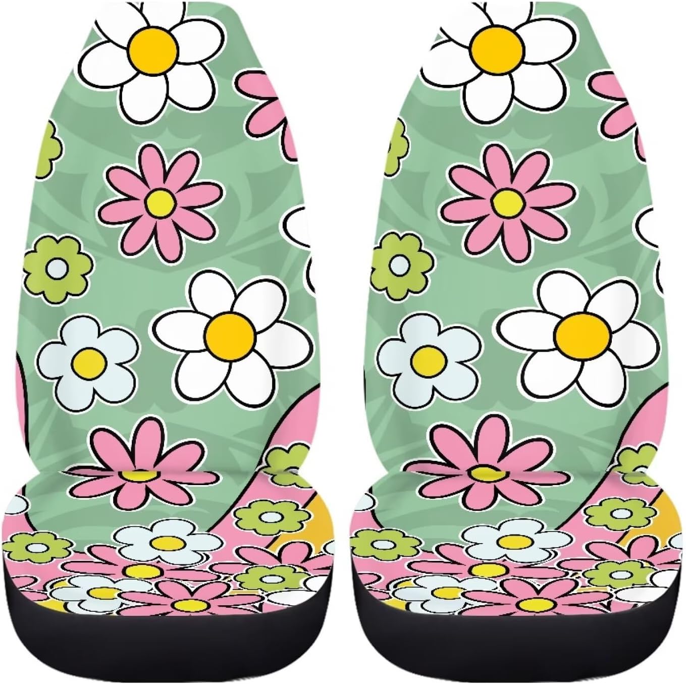 UNICEU Hippie Flowers Car Seat Covers Full Set of 2 Vehicle High Back Stretch Front Seats Cover Cars Decor Accessories