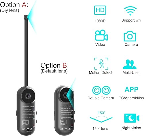 Miniatura 2 de Cámara espía oculta, 1080P WiFi Mini cámara portátil inalámbrica de seguridad con 2 lentes detección de movimiento, visión nocturna, visión remota