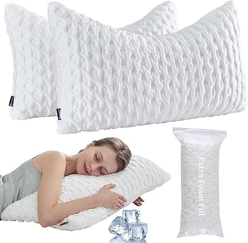 Almohada refrescante para dormir de lado, almohada de espuma viscoelástica triturada para dormir, almohada para dormir de lado para dolor de cuello