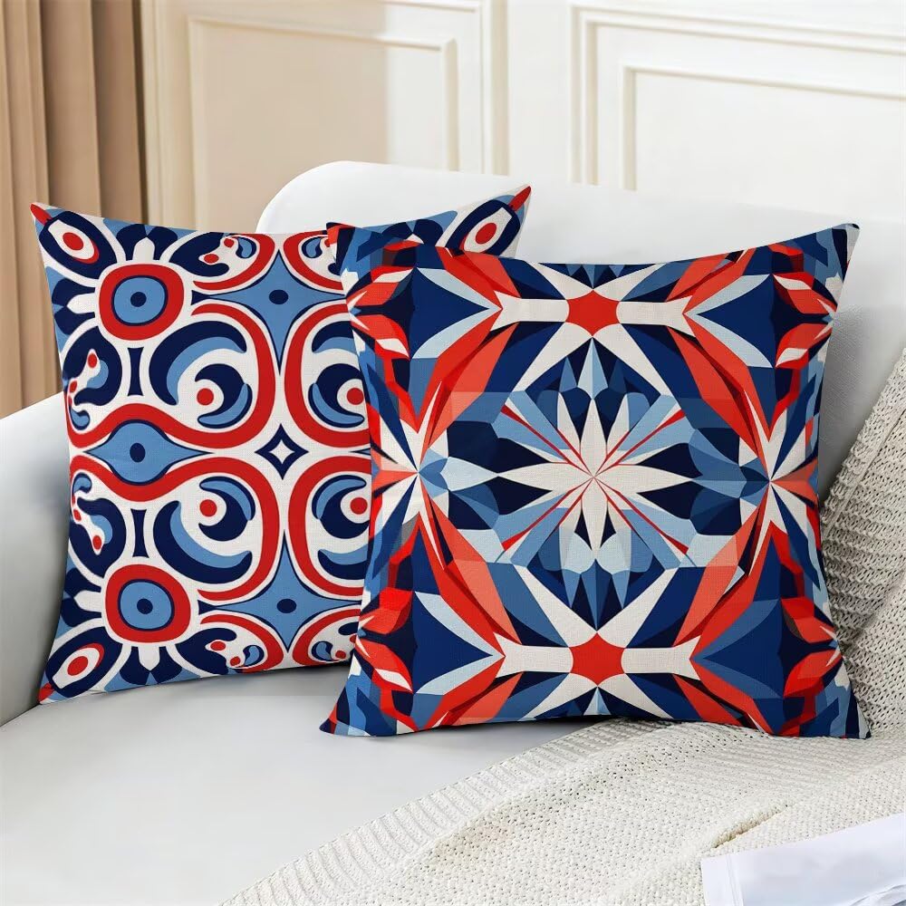 Federe Cuscini da Esterno Impermeabili 65x65 Blu e Arancione Copri Cuscini per Divano Moderno Federa Cuscino Autunno Decorativi Copricuscini per Divano Giardino Patio Soggiorno Set di 2 (IU371)