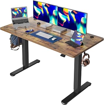 Cubiker Standing Desk 55 x 24 Inch, Stand up Height Adjustable Home Office Desk, Electric Table, Sit Stand Desk with Splice Board, Black Frame & Rustic Brown Desktop