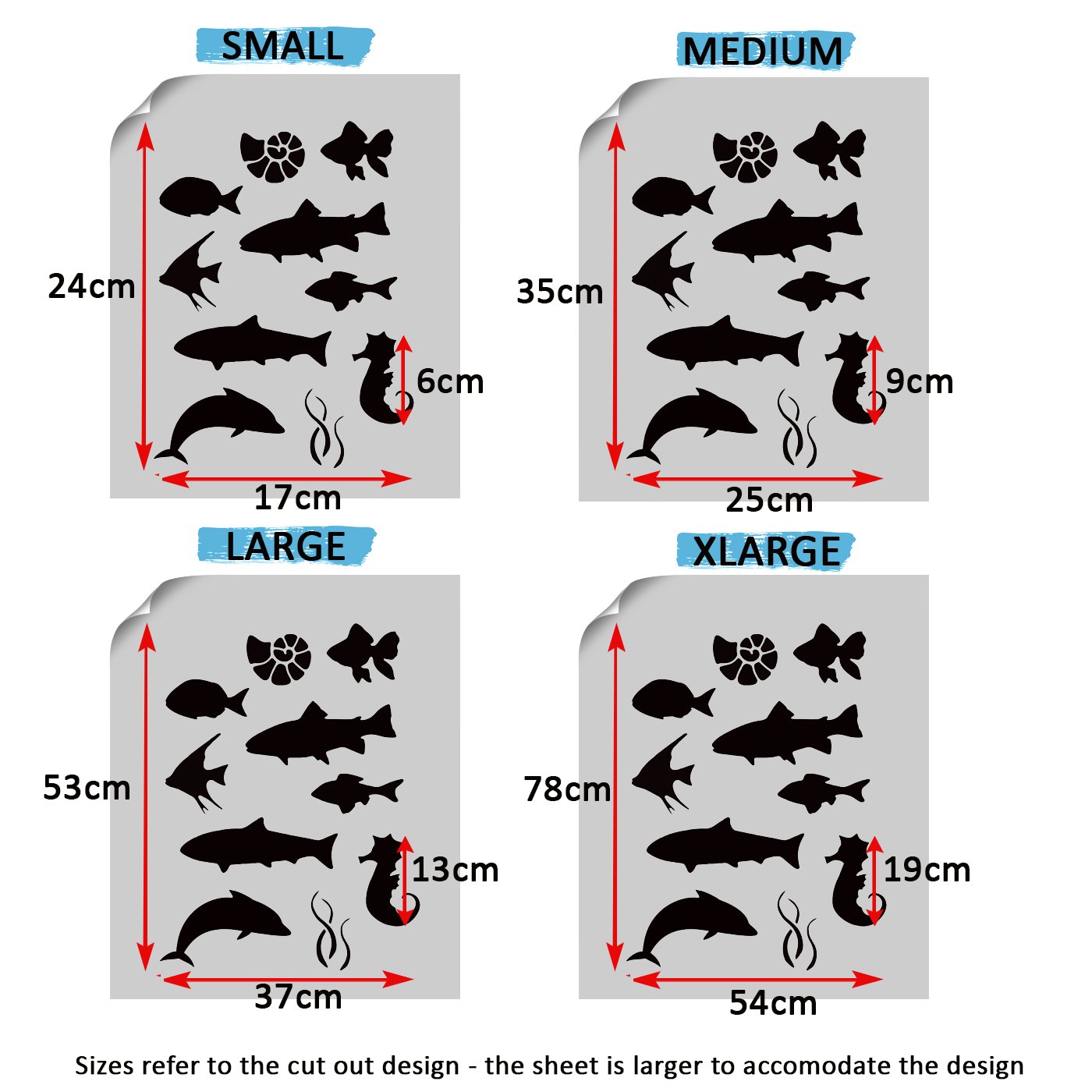 Fisch Unterwasser Thema Schablone, Heim Dekoration & Kunst Handwerk Projekt außenschablone. Farbe Wände Stoffe & Möbel viele Größen ideal Stencils LTD