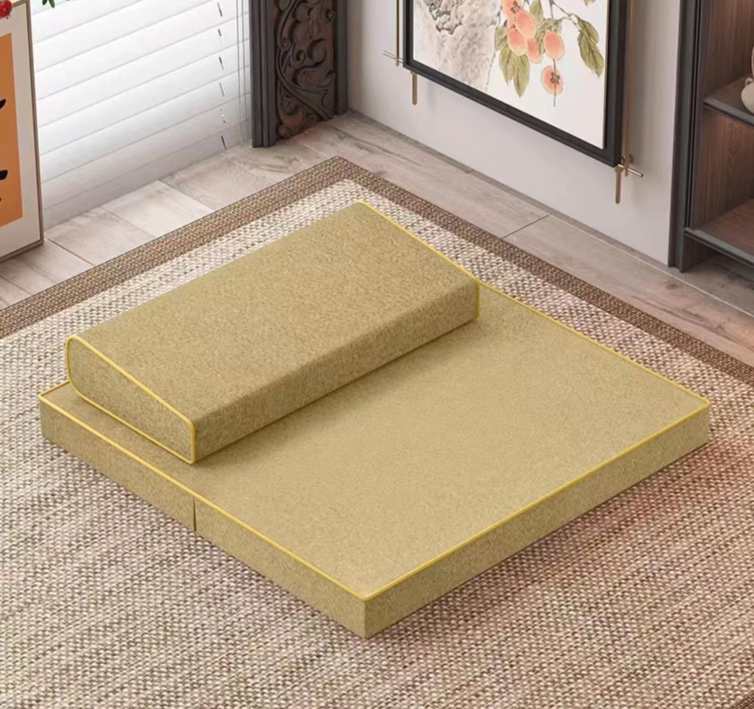 Juego De Estera De Cojín De Meditación Grande, Estera Gruesa De Yoga, Almohadas De Suelo De Refuerzo, Asientos Para Adultos, Accesorios De Meditación Mejo(Size:80x80cm(31x31inch),Color:Beige-2)
