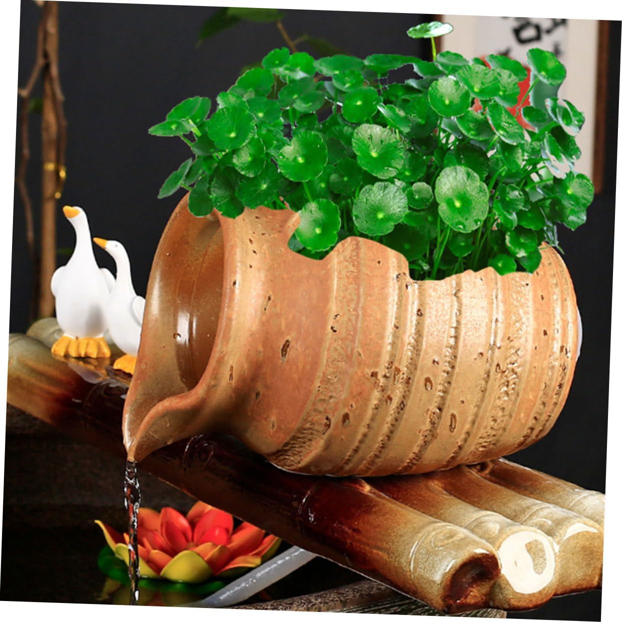 Cabilock Decorative Outdoor Water Fountain Waterfall Jar Ceramic Fish Tank for Garden