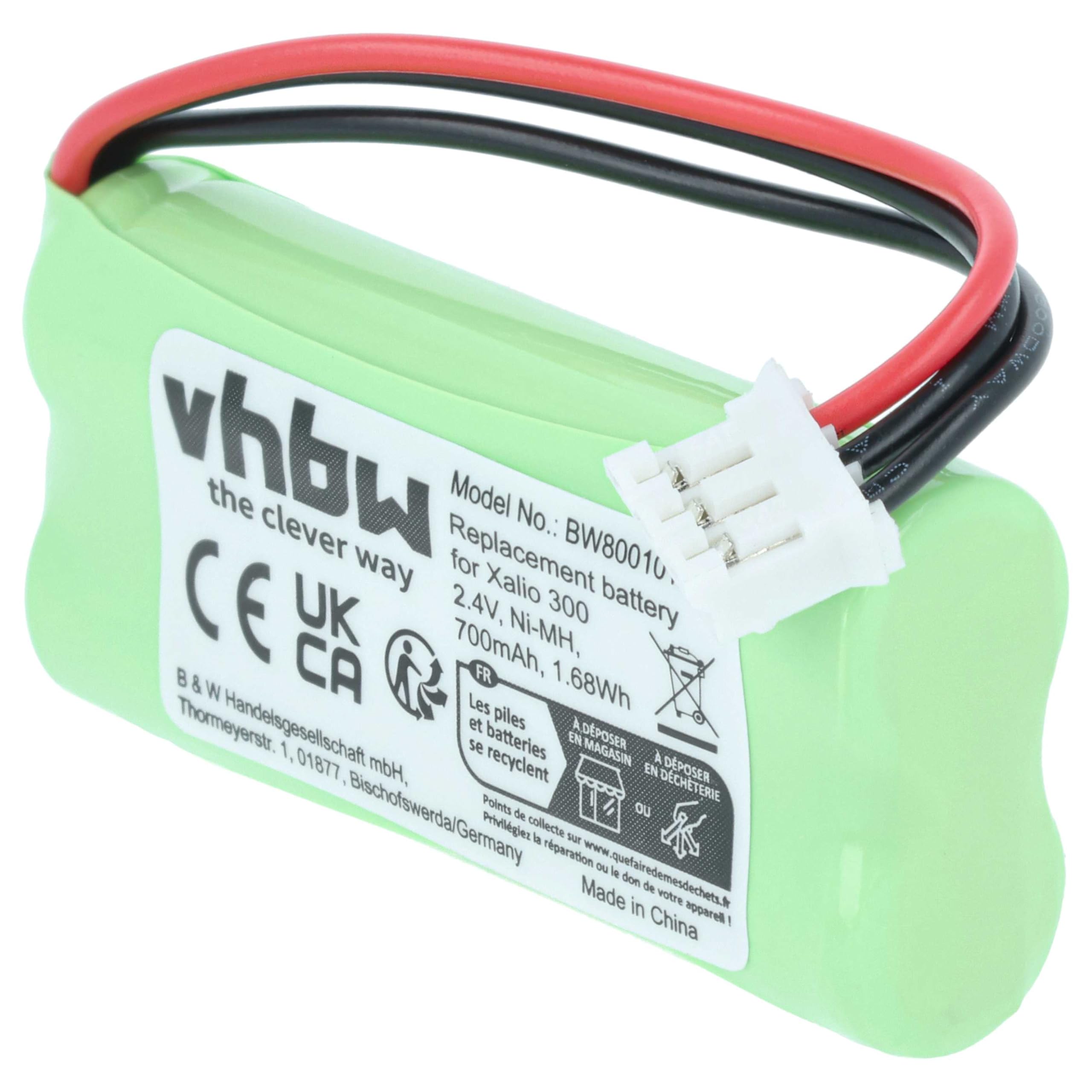 vhbw NiMH akumulator 600 mAh (2,4 V) do bezprzewodowego telefonu stacjonarnego Philips Xalio 300, 300 DECT jak 2HR-AAAU, H-AAA600X2, H-AAA500X2.