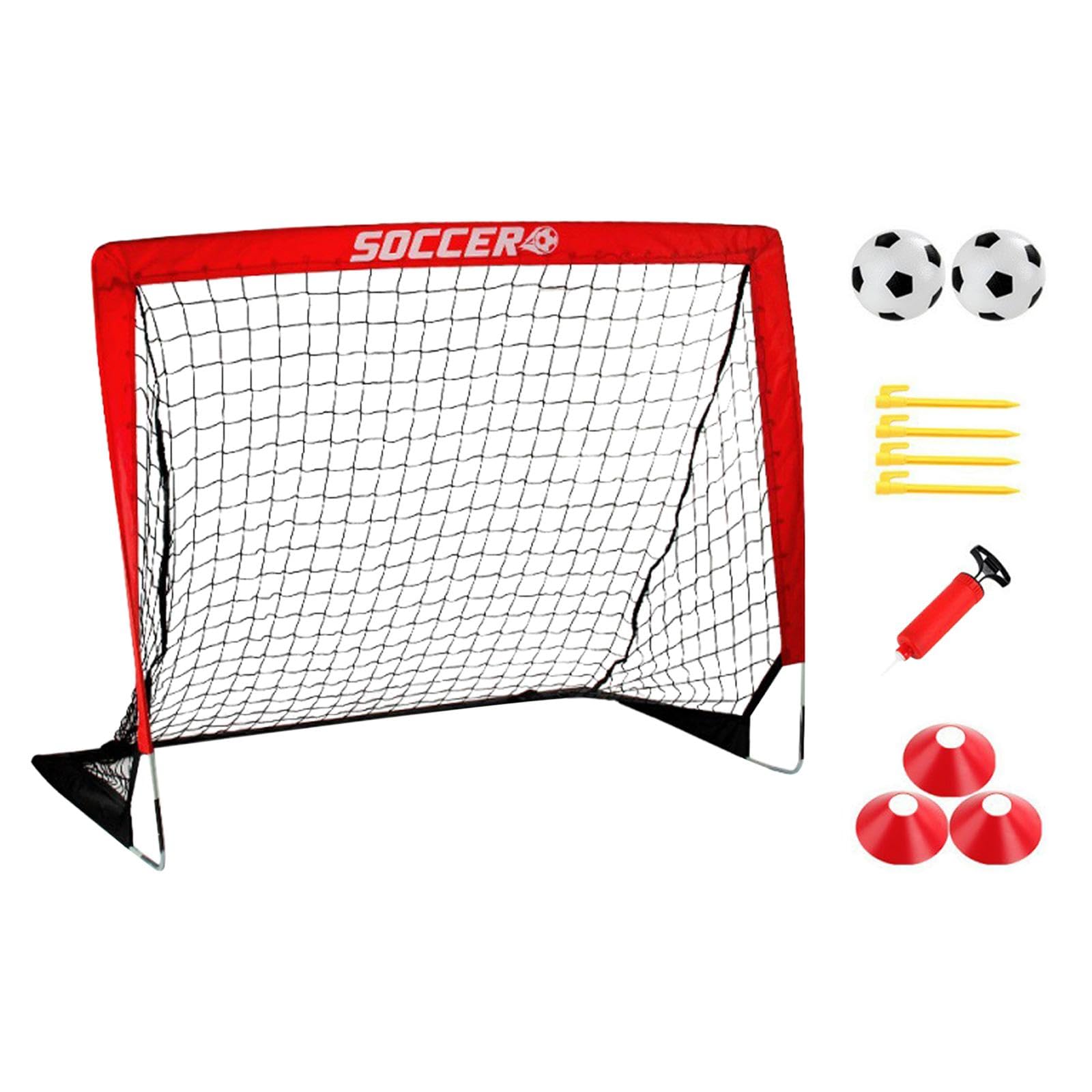 LOOM TREE Soccer Goal for Kids Easily Set up Soccer Training Net for Game Yard Backyard Red | 1 Soccer Goal 2 Soccer Balls 4 Ground Stakes 1 Inflator 3 Cones-image-46