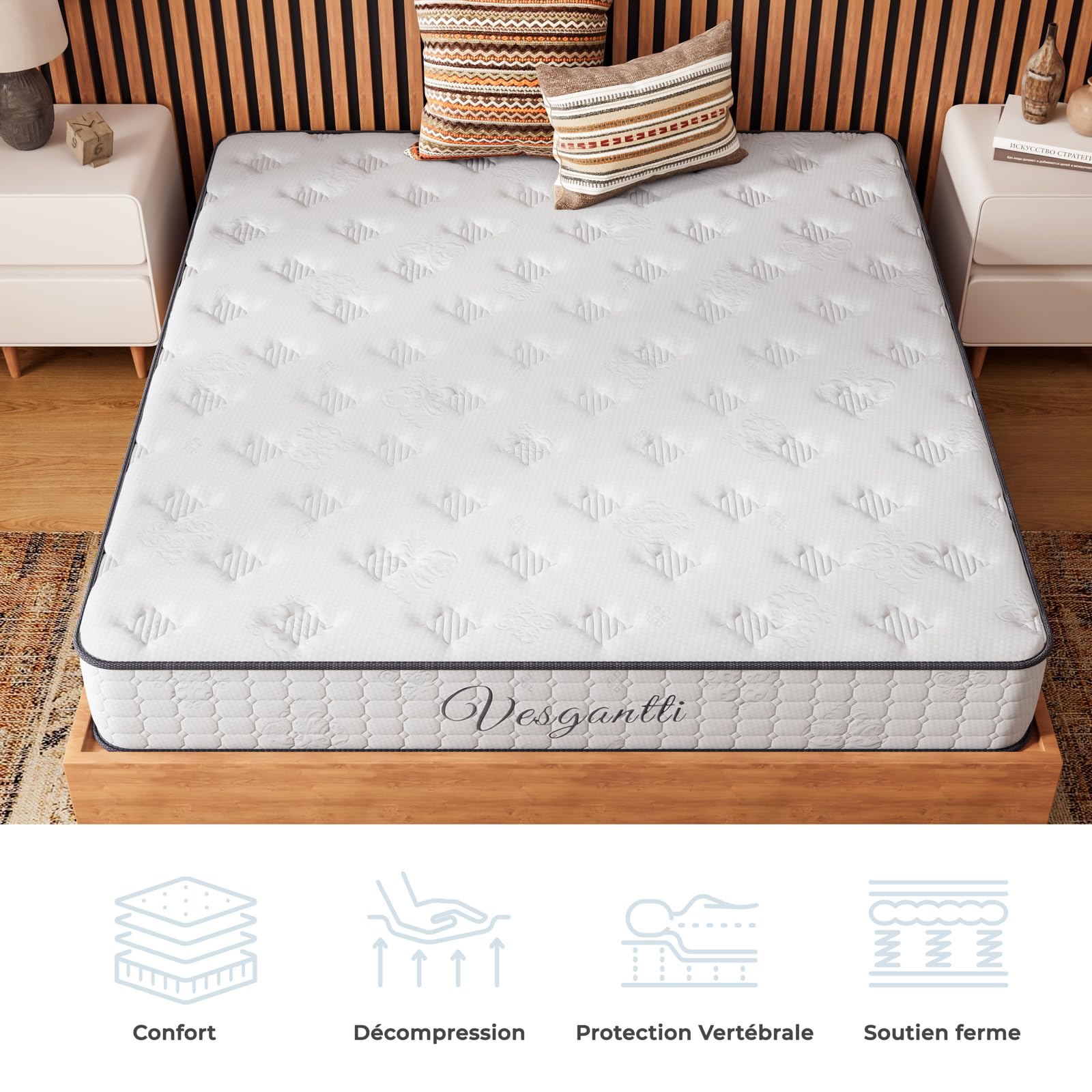 Vesgantti Tight Top Matelas 90x190cm| Épaisseur 24cm| Nova Rêve Matelas de Lit d'Adulte et d'enfant| Ressorts ensachés+Mousse Mémoire de Forme|Matelas roulé et compressé | Oeko-TEX