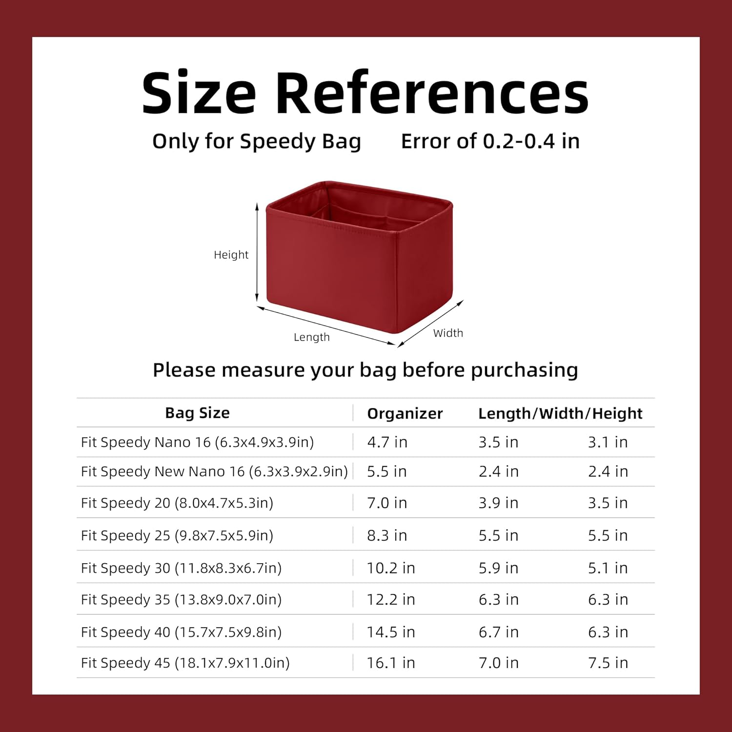 DGAZ Silk Purse Organizer Insert Fits LV Speedy 16/20/25/30/35/45 bags,Silky Smooth Bag Organizer,Luxury Handbag & Tote Shaper(Wine Red,SP20) - Image 7