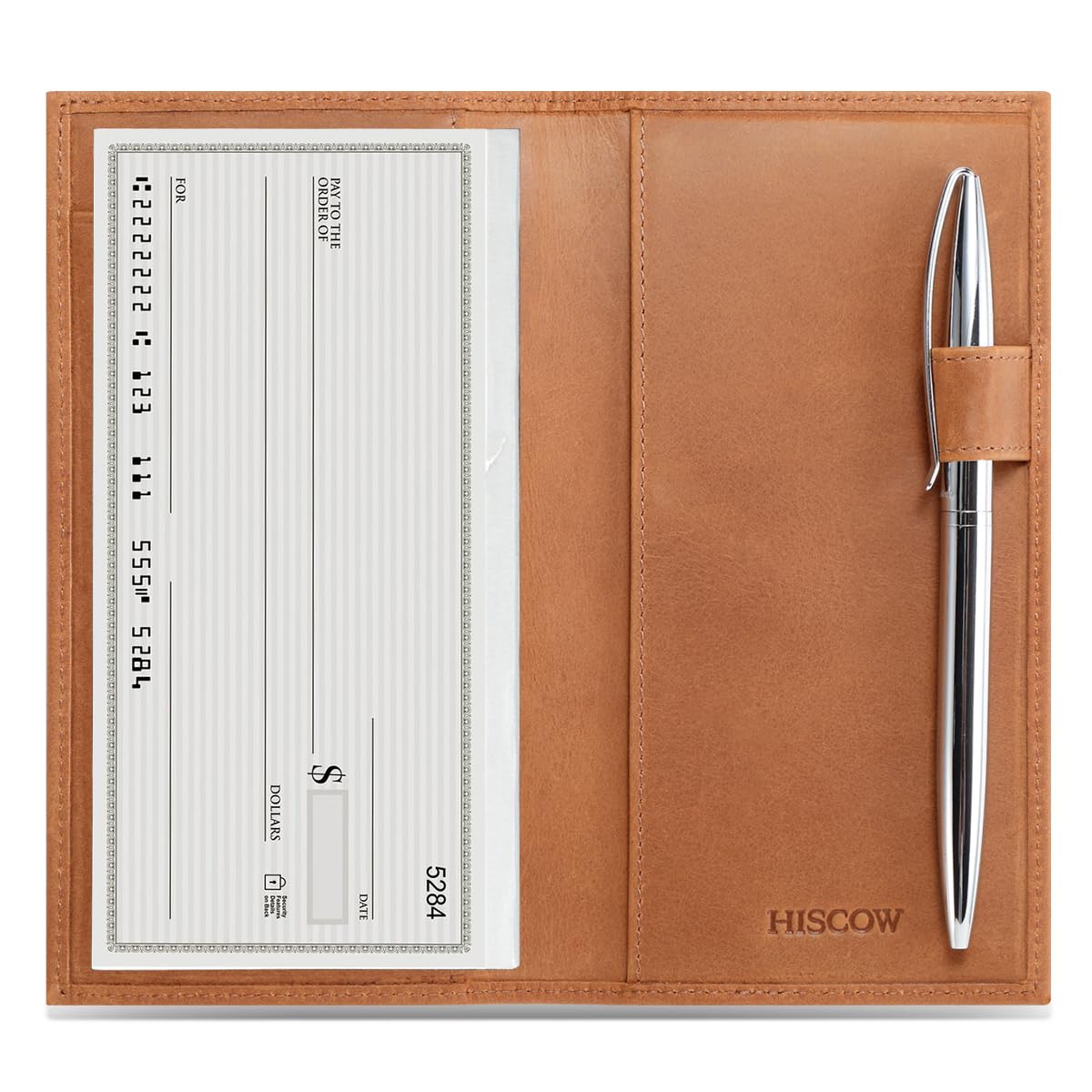 HISCOW Leather Checkbook Cover for Duplicate Checks with Pen Holder