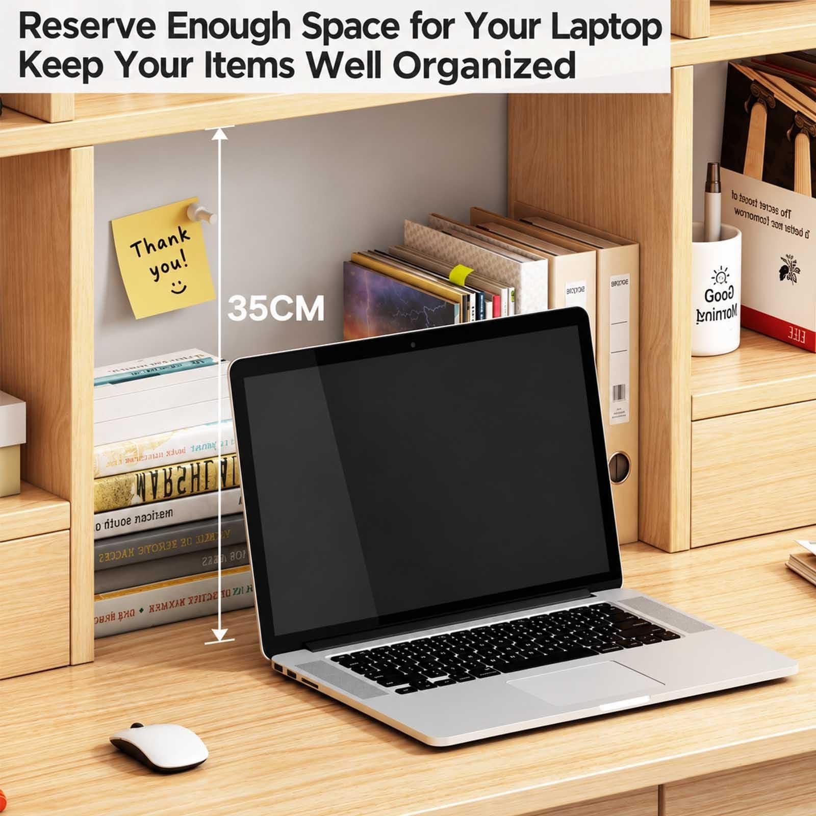 Desktop Bookshelf with 2 Drawers, Freestanding Desk Hutch Organizer