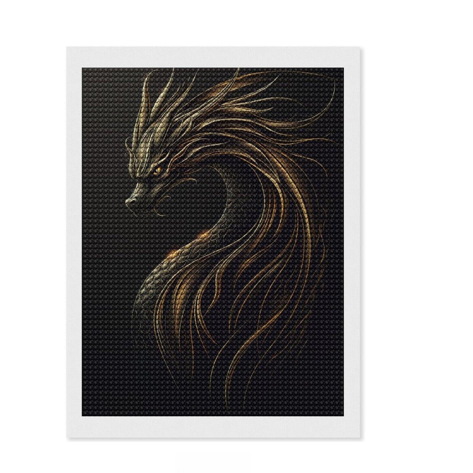 Junmoney Golden Line Dragon Diamond Art Kit 12"x16", with Tool Kit, Easy to Enjoy, Bedroom Decor, Christmas Gift, Pleasing Wall Art Project
