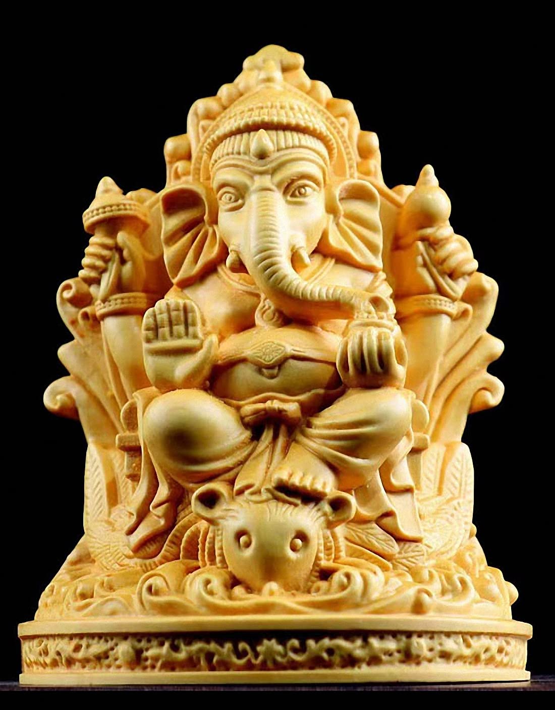 Amazon.co.jp: 天然ツゲ材 手彫り ガネーシャ神像 象 仏陀像