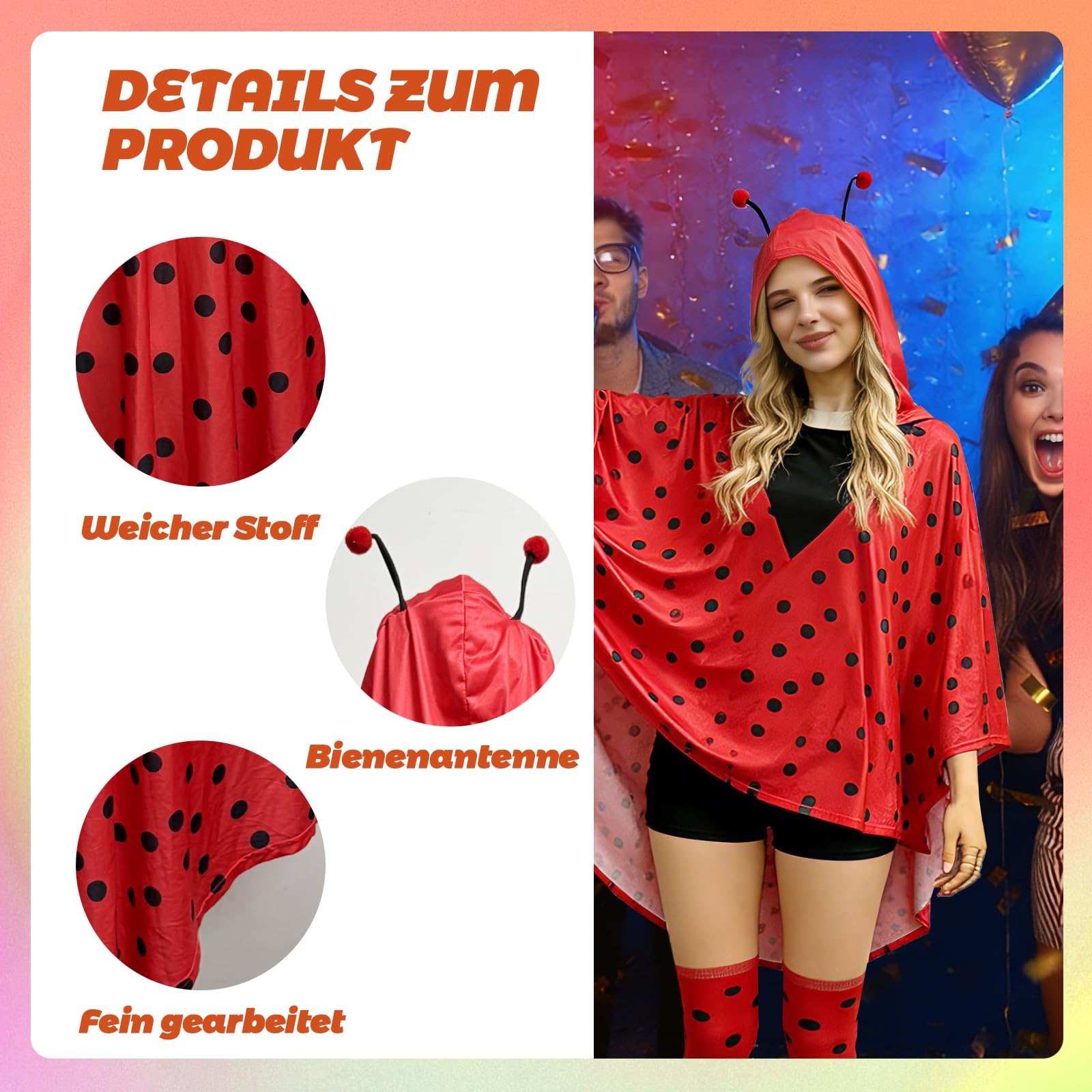 Beafaeur Ladybird Costume Women's Fancy Dress Costume Ladybird Cape Adult Red Antenna Cape and Socks for Carnival Party Cosplay - Image 4