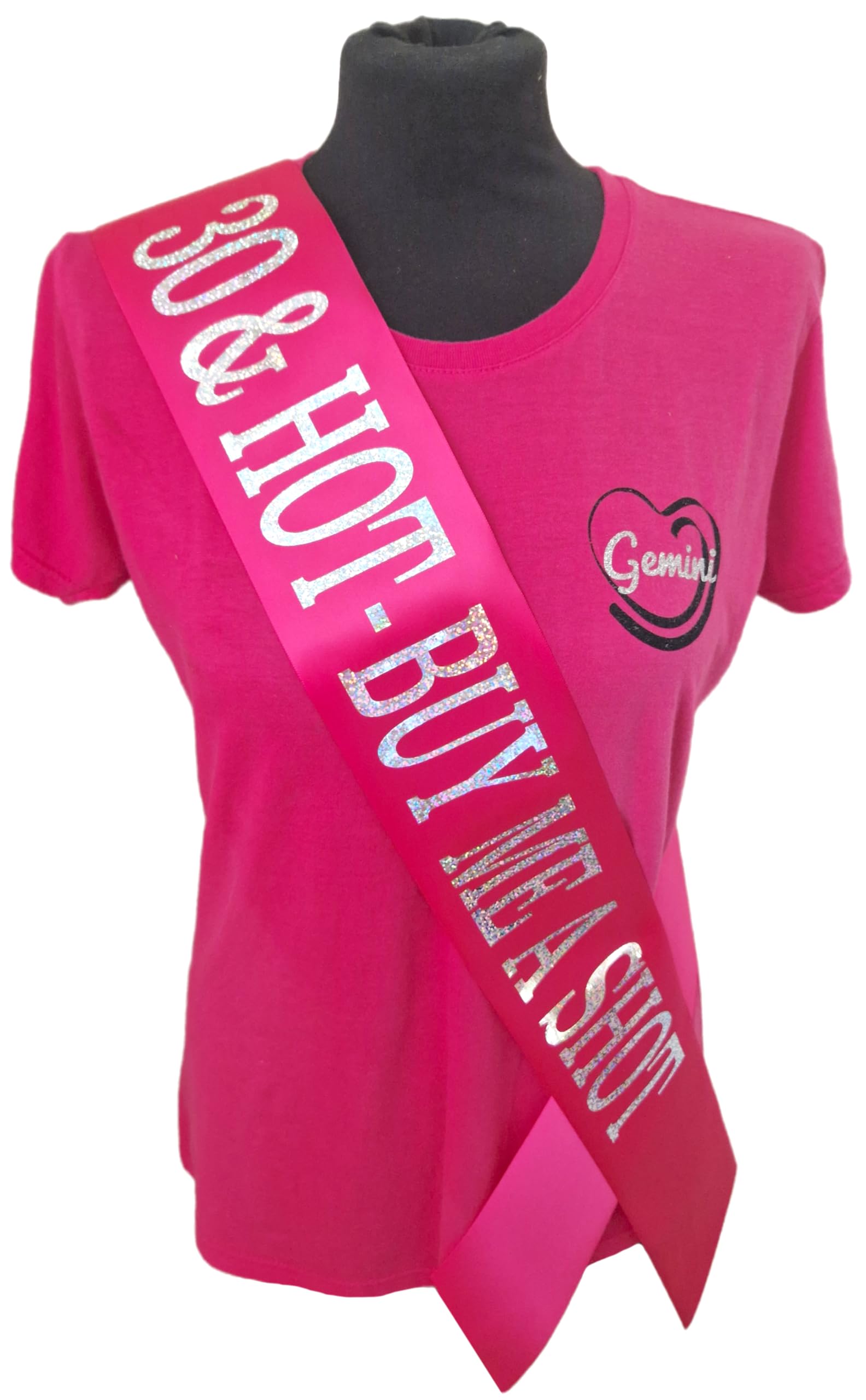 30th Birthday Sash - 30 & Hot, Buy Me A Shot! Birthday Sash - Beautiful Quality Black Ribbon and Holographic Silver Font