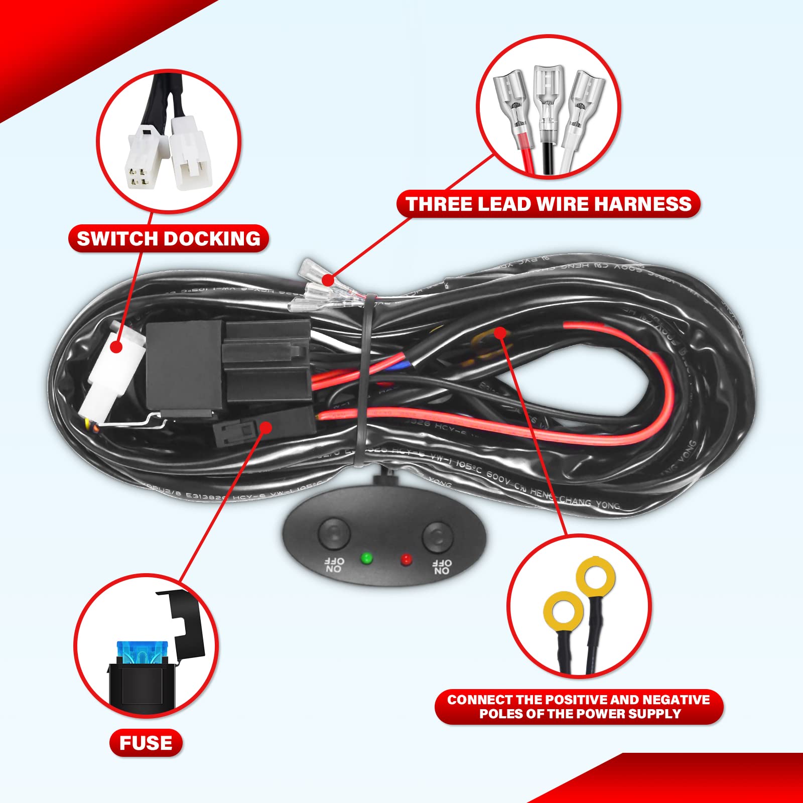 Kit Câblage Feux Arrière UTV – 180W 12V – Avec Relais Et Fusible – Pour Barre Omnibus Pulse – Fils 16AWG