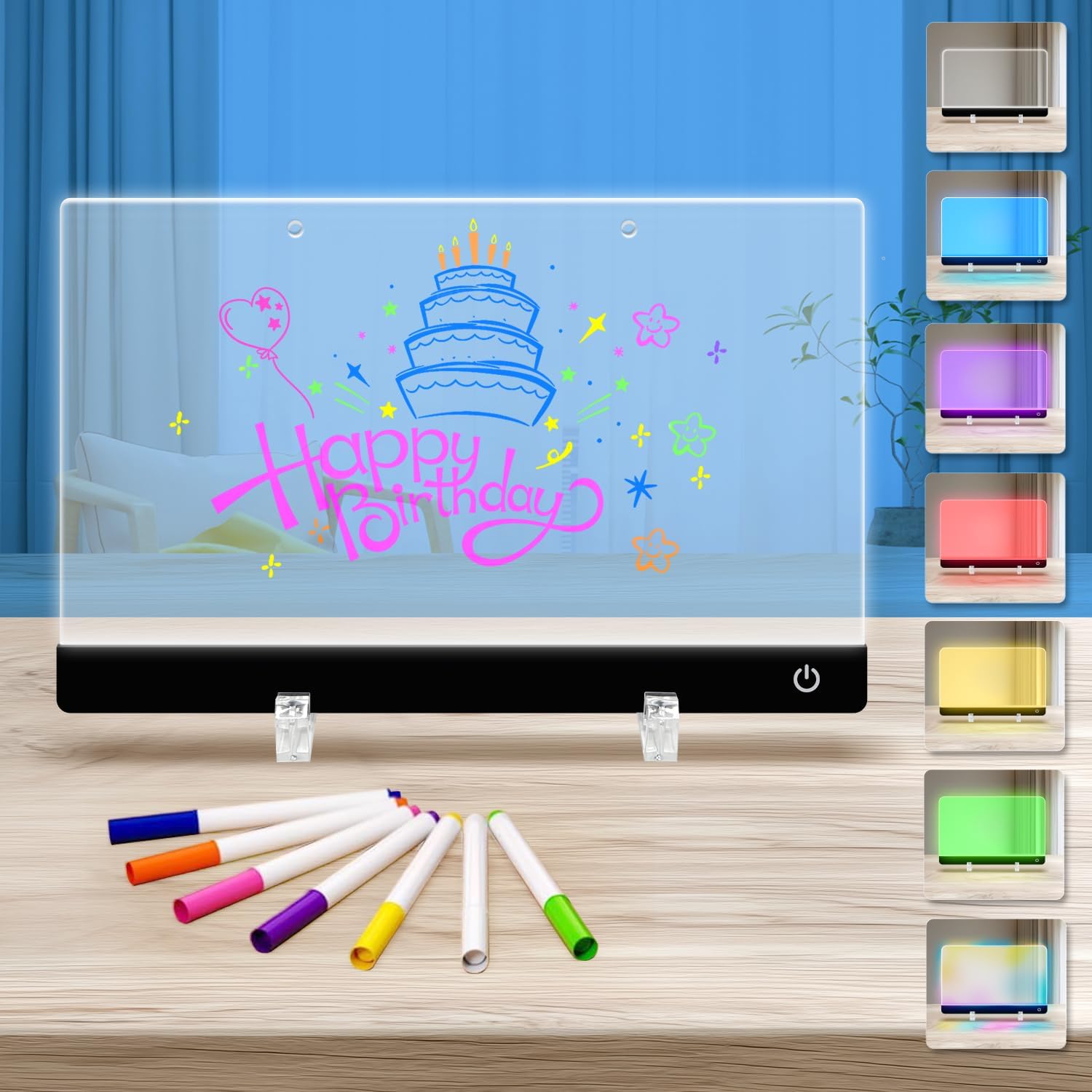 Led Drawing Board with Colors, 12"*8" Acrylic Illuminated LED Note Board, Dry Erase Board with Light for bar/Shop/Office/Holiday/Gifts