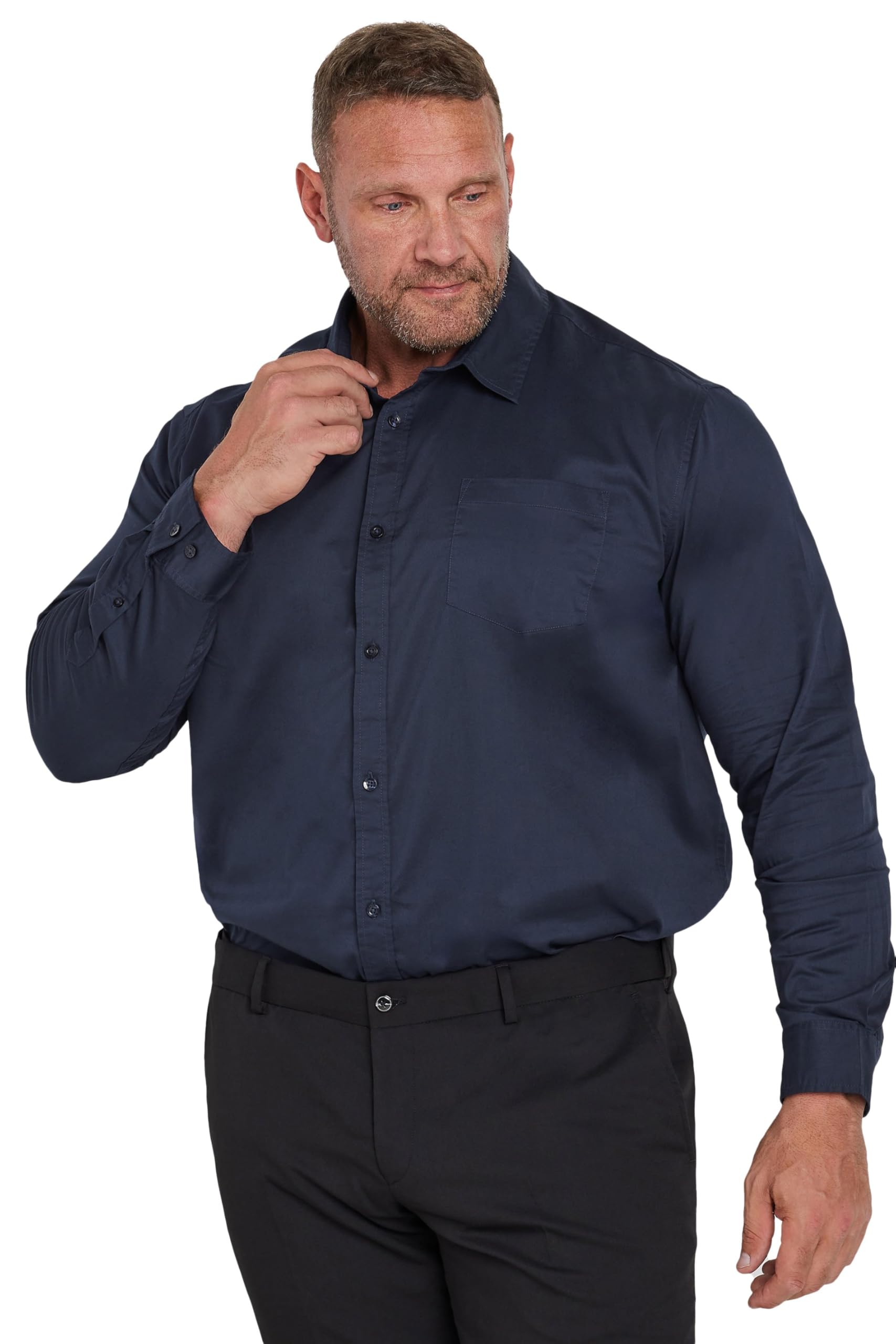 BadRhino Big & Tall Blue Stretch Long Sleeve Shirt - Men's - Plus Size Curve