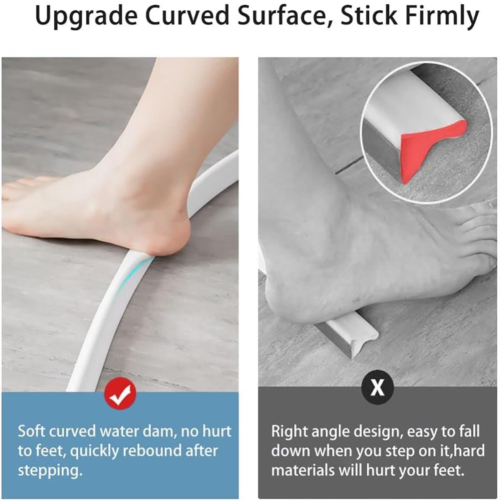 Diga d'acqua per soglia porta doccia in silicone, barriera d'acqua pieghevole Barriera bianca autoadesiva per pavimento umido, per lavello della cucina, striscia di tenuta per pavimento del bagno ( Co