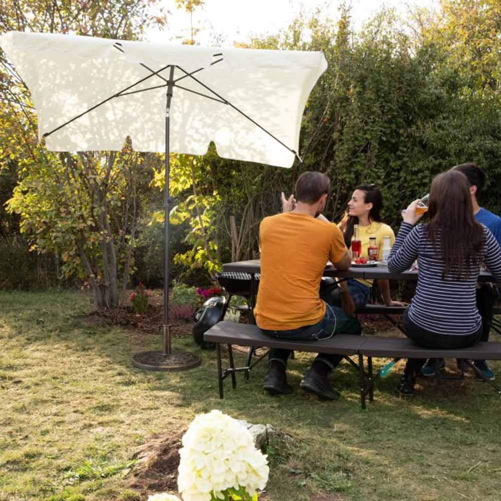 Base pour parasol standard effet fonte, diamètre 57 cm, poids 19 kg.
