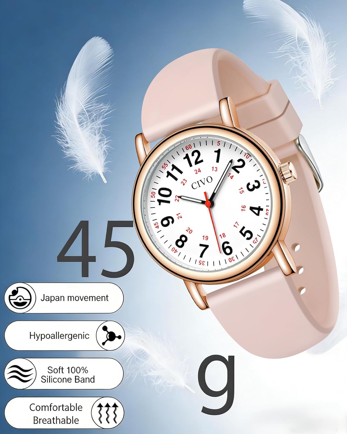 CIVO Nurse Watches for Women Men: Waterproof Wristwatch with Easy-Read Dial - Analog Watch with 12/24 Hour & Second Hand for Ladies Students Doctors Gifts - Image 4