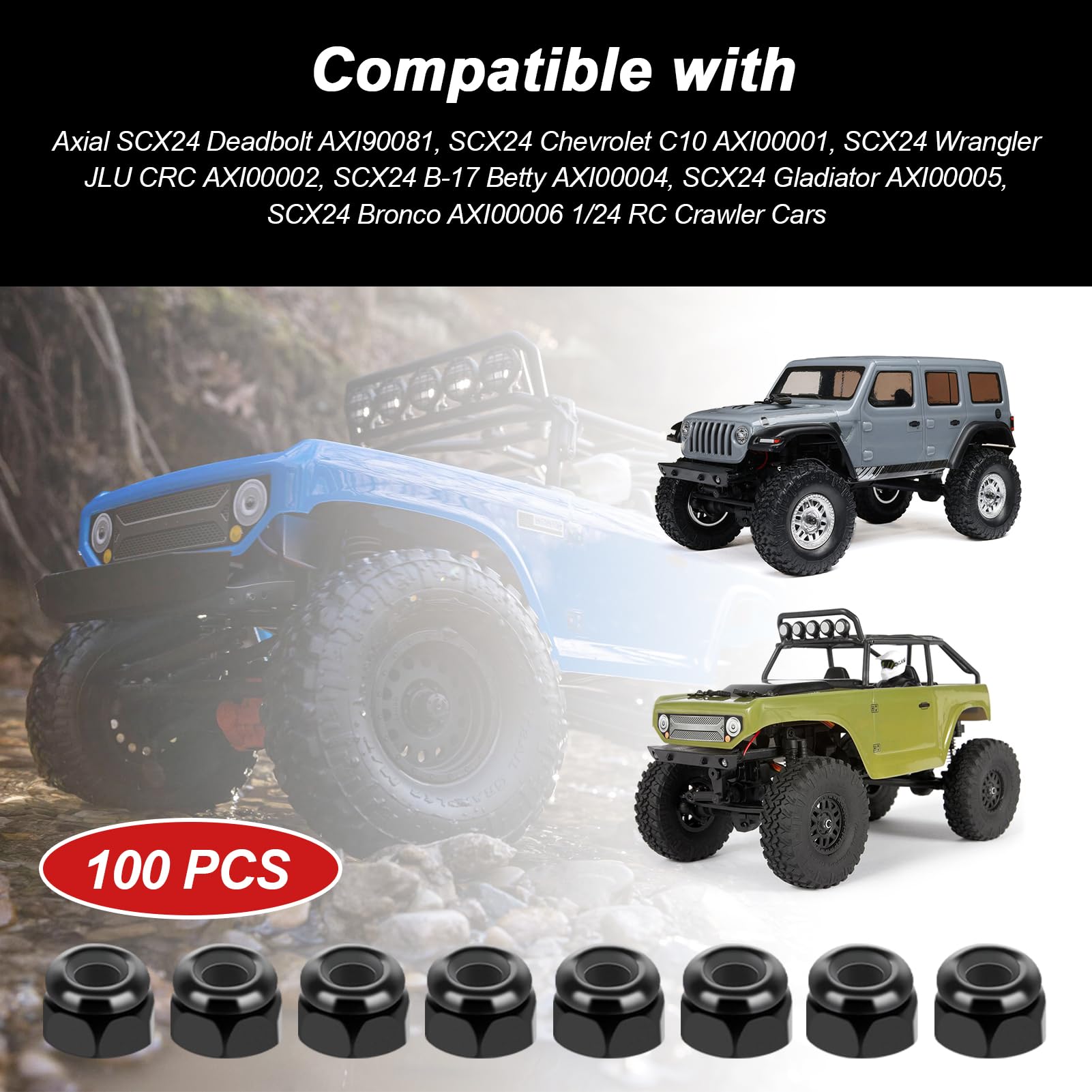HobbyPark 100pcs SCX24 Wheel Lock Nuts M2 for Axial SCX24 1/24