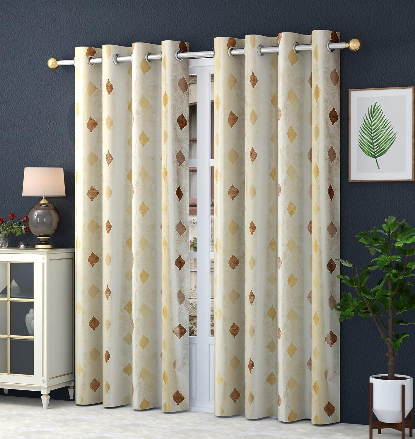 Heavy Polyester Curtains Set Pack of 2 for Door and Window|Long Blackout Parde for Bedroom & Living Room|Room Darkening Decorative Curtain Set of 2 for Home Decoration Home Decor (Gold, Door-7 Ft)