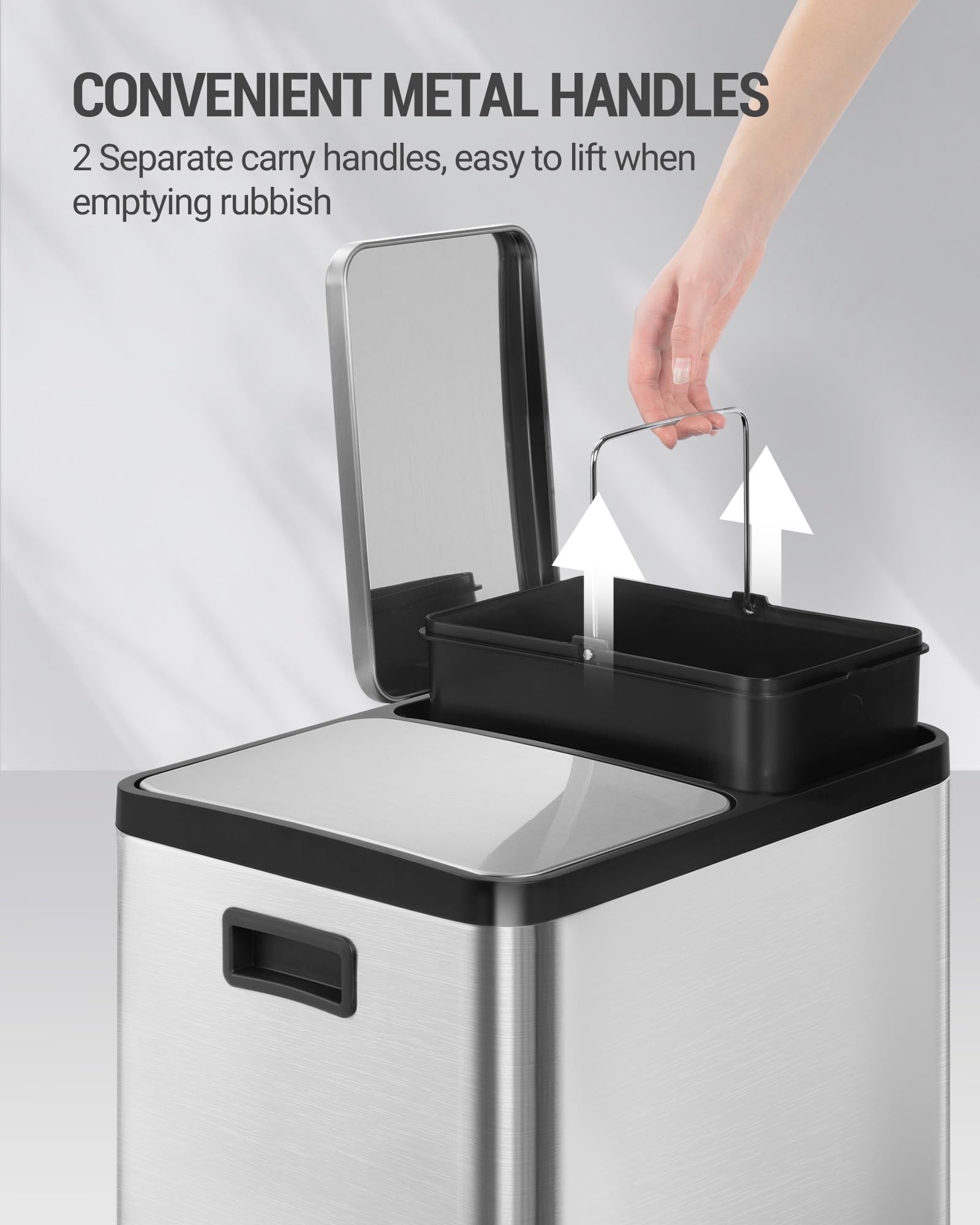 Hzuaneri Basura Cocina con Pedal, Metal 30L(2 x 15L), Cubos de Basura de Reciclaje, Plateado SW21599E