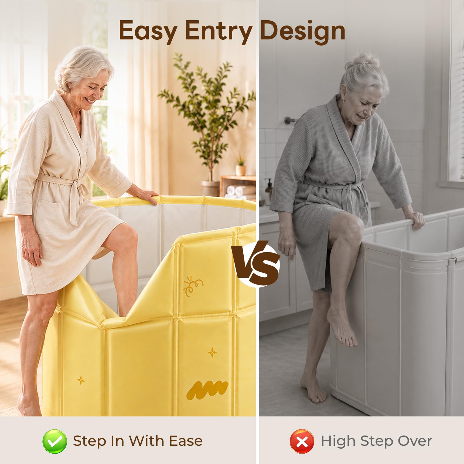 Bañera Plegable Adulto 70 cm, Portátil Bañera Adulto Portatil de PVC
