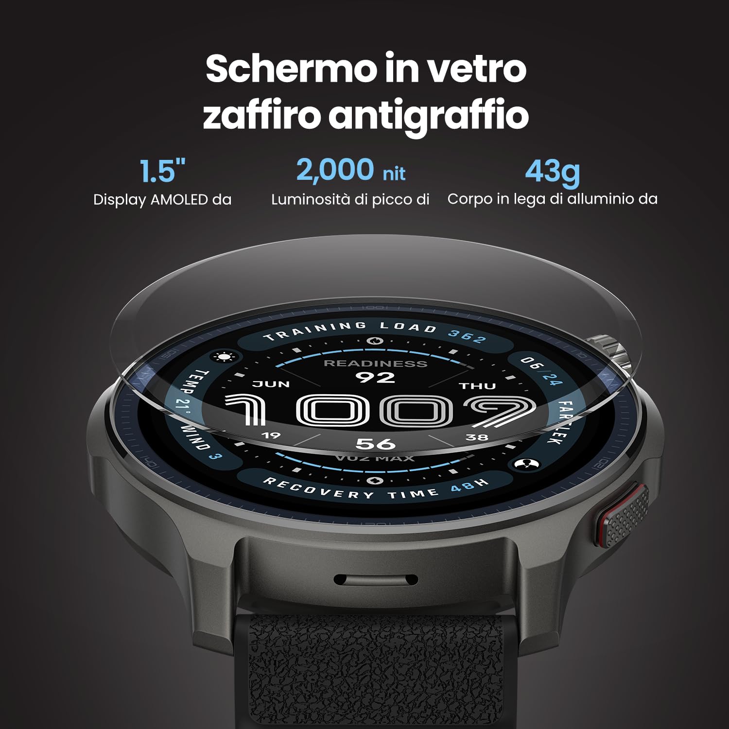 Amazfit Balance 2 Smartwatch 47mm, AMOLED 1,5", Mappe Offline, GPS Dual Band, 21 Giorni Batteria, Oltre 170 Modalità Sportive, HYROX e Golf, Allenamento di Forza, Cardio & Sonno per Android e iPhone