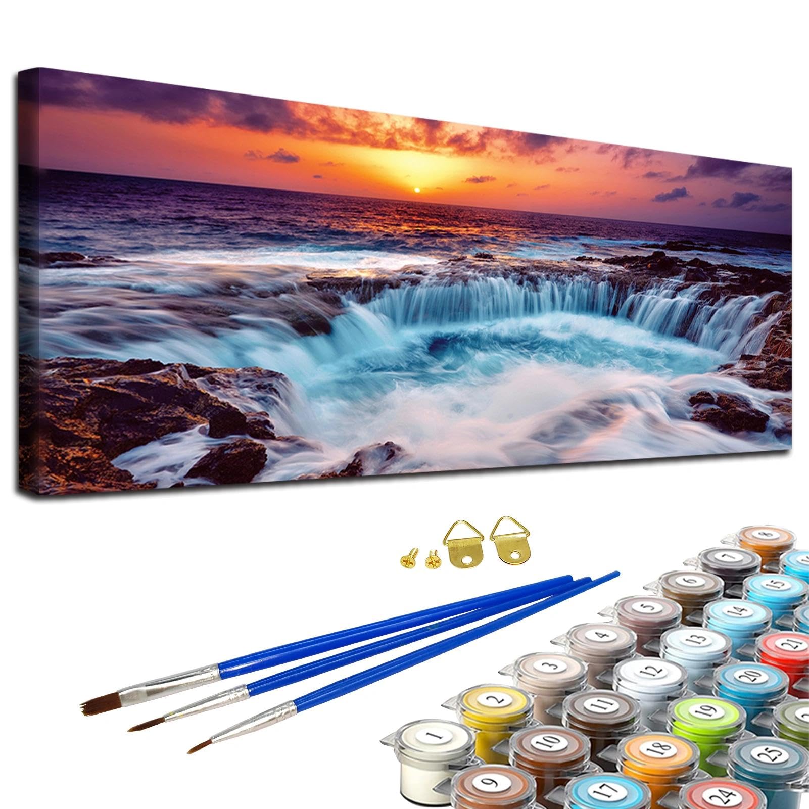 JATOK Paint by Numbers for Adults, Sunset Tidal Falls, 90 x 40 cm, Unframed — image 1