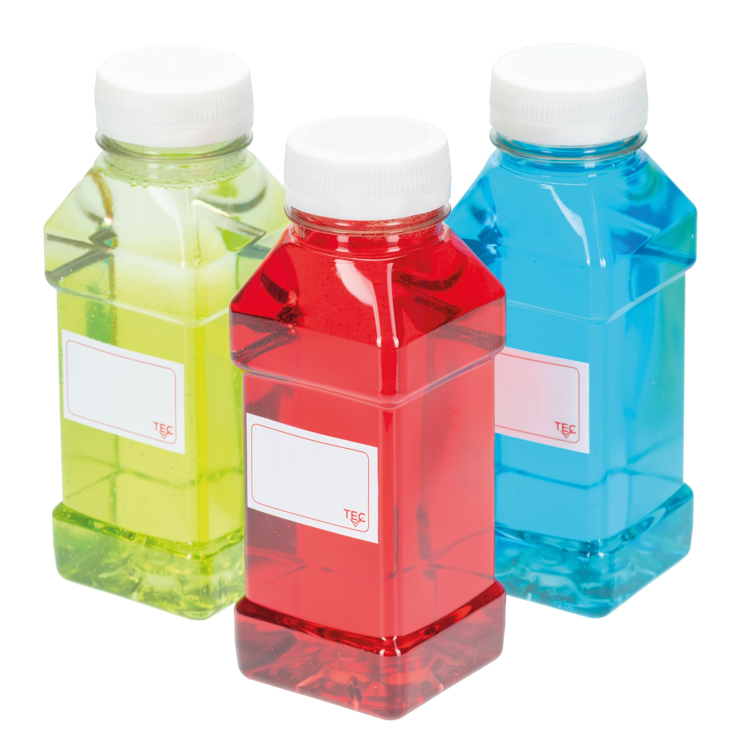 Tec Chemicals Clear With White Lid Tec Juice Bottles 250Ml With Lids 30% Recycled Pet Plastic Small Clear Square Tamper Evident Mini Energy Drink Smoothie Bottle Water Party Pack Multipack In Bulk Packs Made In Uk (18)